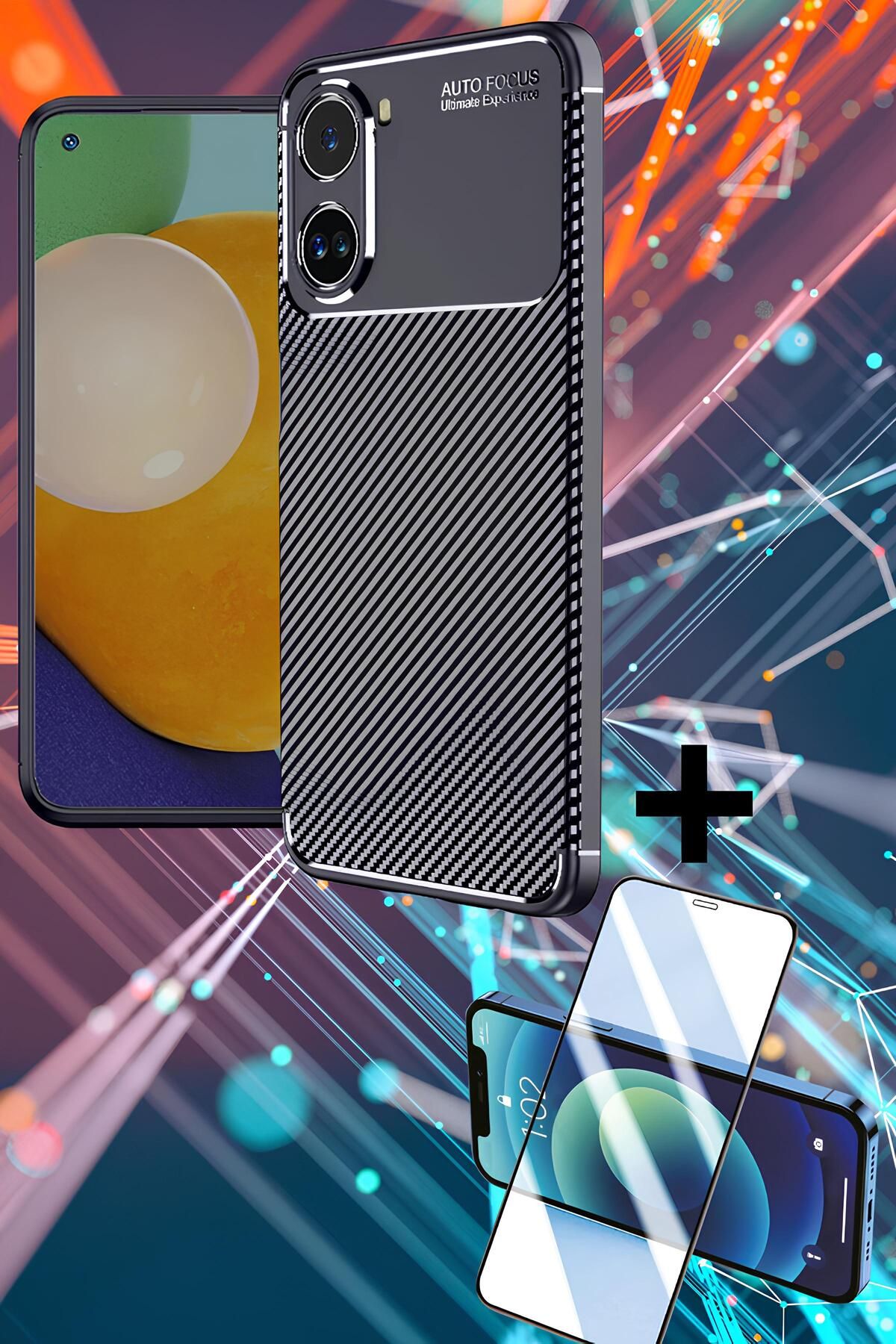 Hatreds Xiaomi Poco X7 Pro Kılıf Karbon Tasarım Slimfit İnce Yapılı Silikon Kapak + Ekran Koruyucu