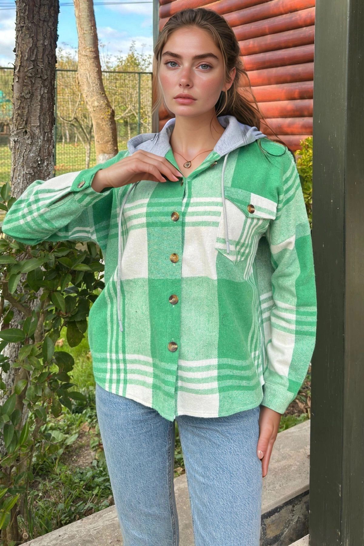 bacc Benetton Kapüşonlu Oversize Uzun Kollu Gömlek BCBSK-25700-3667