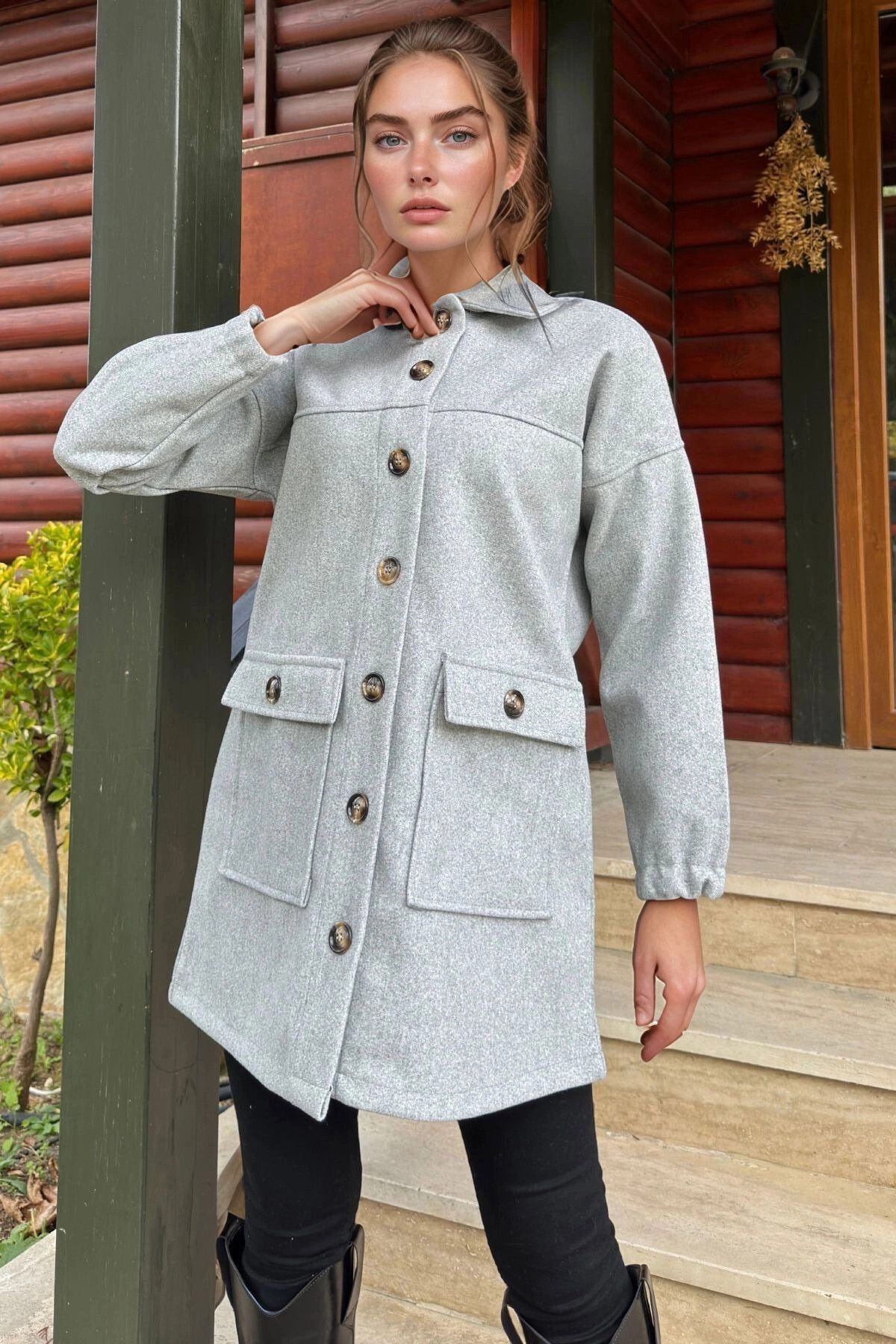 bacc Gri Kaşe Çift Cepli Ceket BCBSK-25700-3664