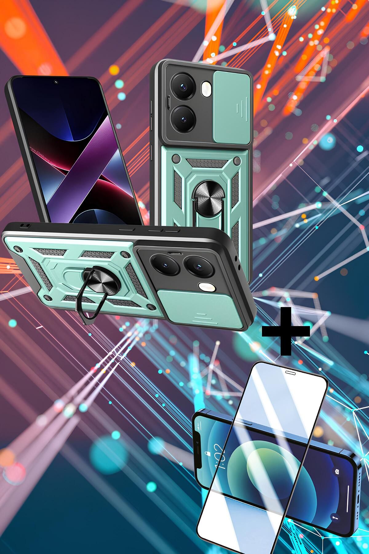 Hatreds Xiaomi Poco X7 Pro Kılıf Kızaklı Kamera Korumalı Yüzüklü Magnetic Kılıf + Ekran Koruyucu