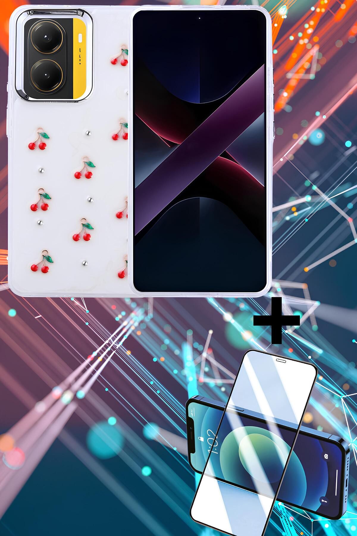 Hatreds Xiaomi Poco X7 Pro Kılıf Kabartmalı Desenli Tasarım Şeffaf Yapılı Kapak + Ekran Koruyucu