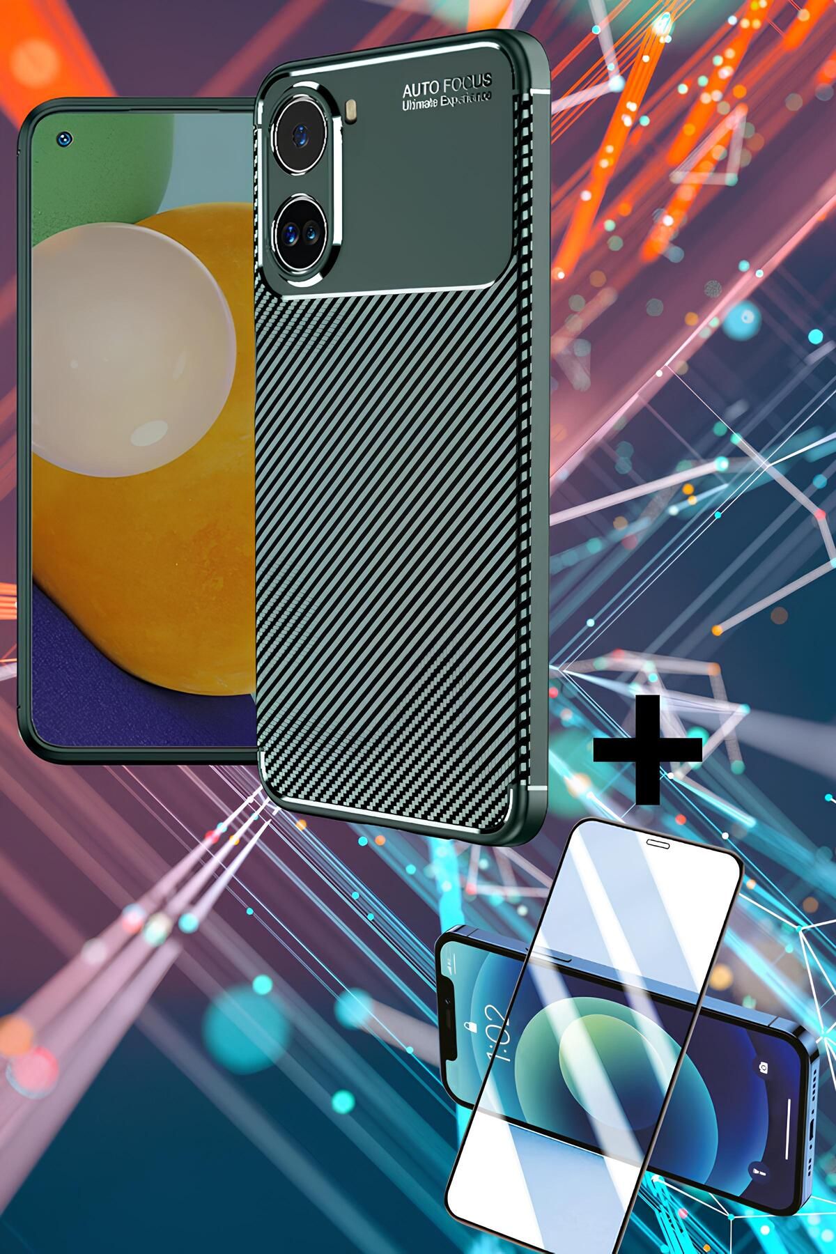 Hatreds Xiaomi Poco X7 Pro Kılıf Karbon Tasarım Slimfit İnce Yapılı Silikon Kapak + Ekran Koruyucu