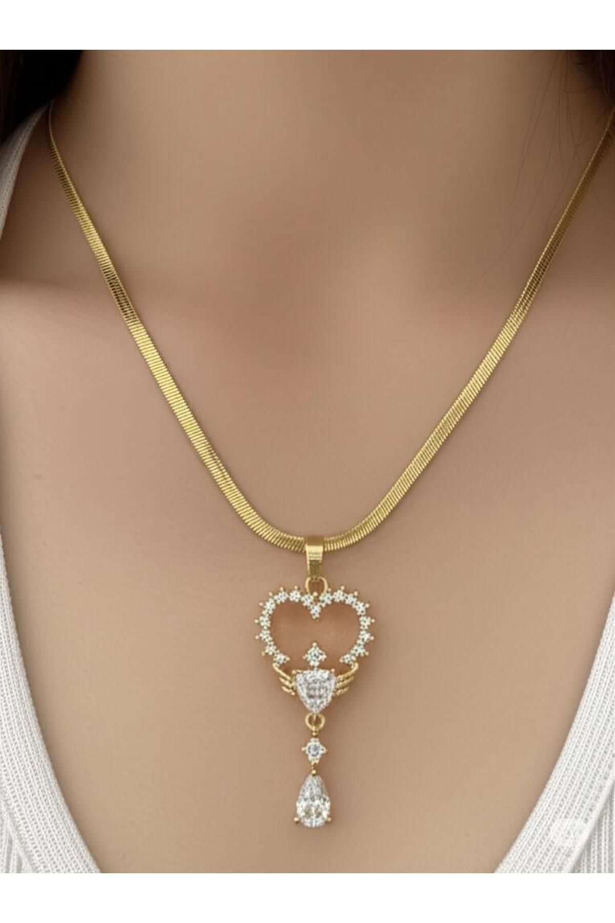 magische Gold renk romantik kalp sembollü su damlası sallantılı kolye