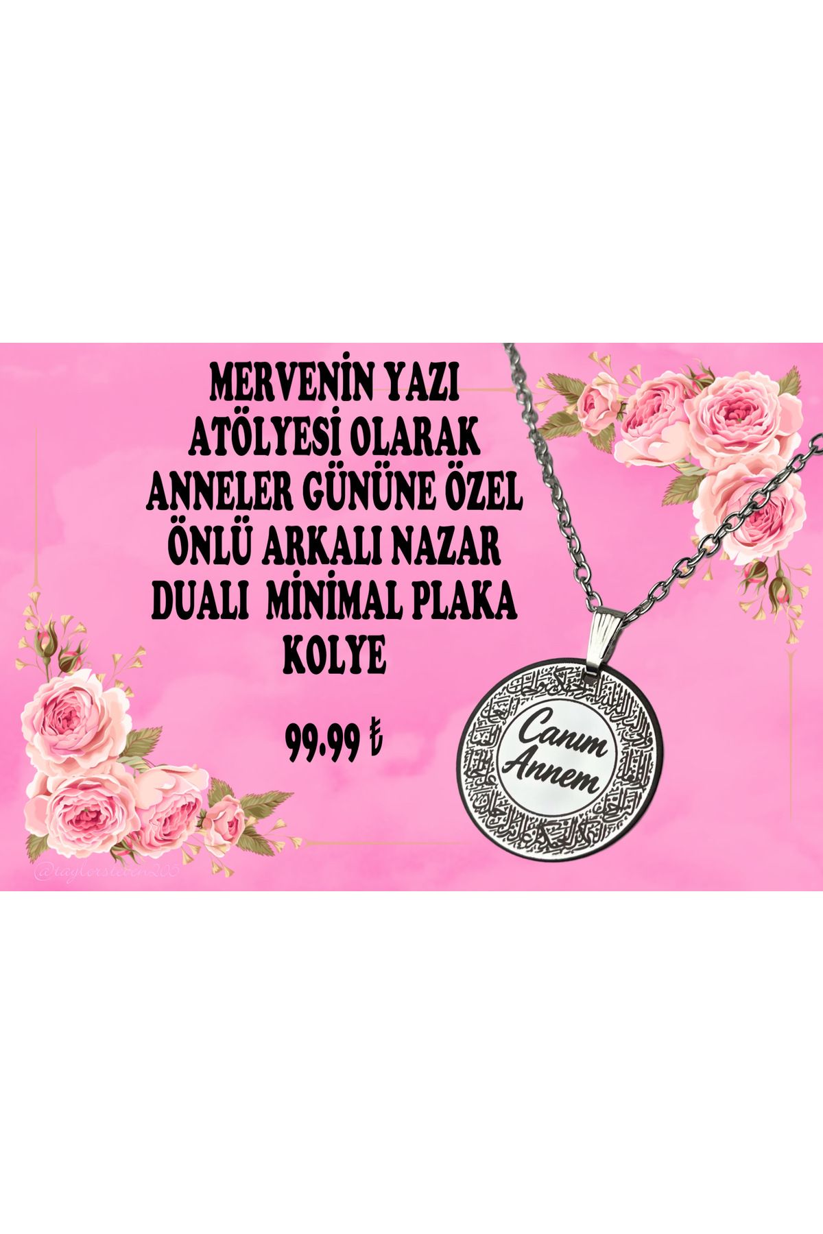 MerveninYaziAtolyesi Canım Anne Çelik Plaka Kolye