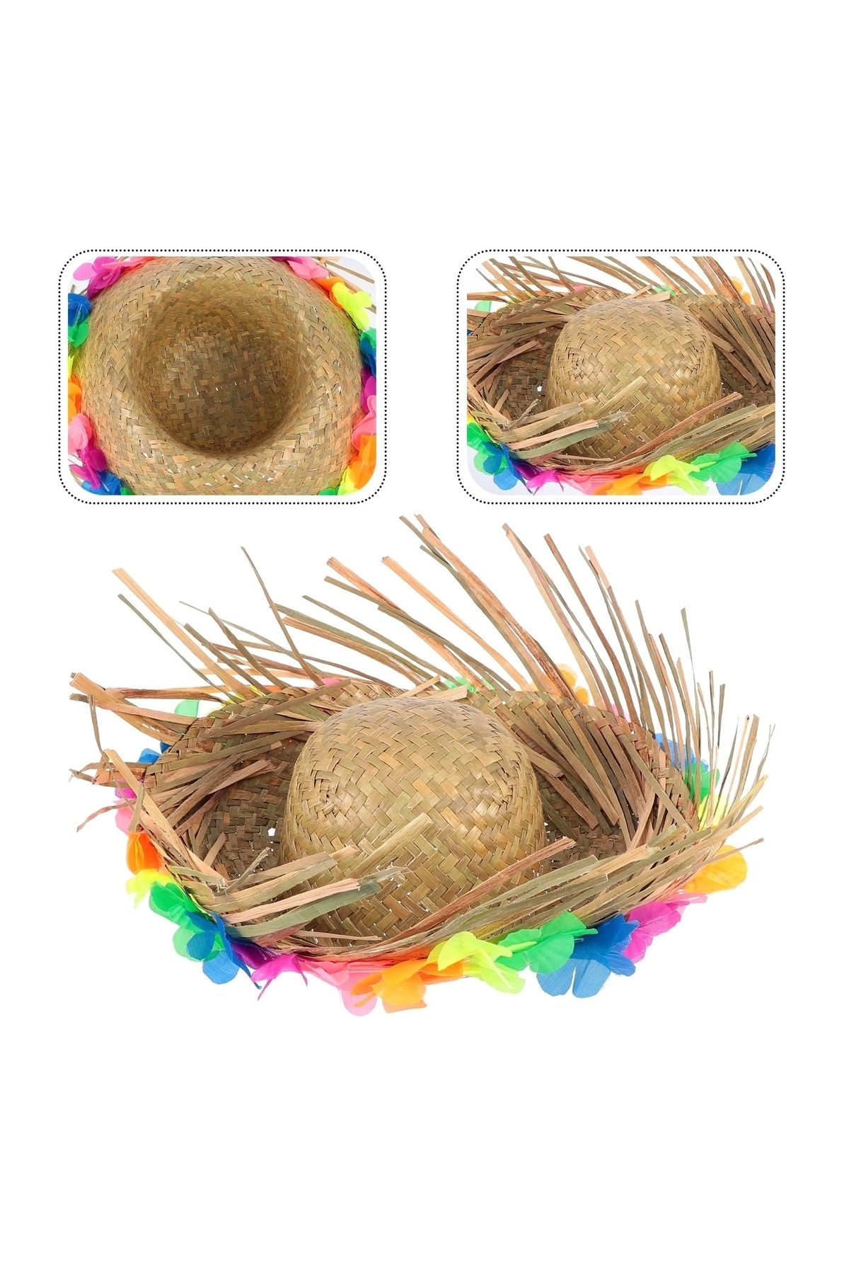 STOREMAX Naturel Renk Püsküllü Örme Hasır Hawaii Luau Aloha Şapka 13x36 cm (5047)