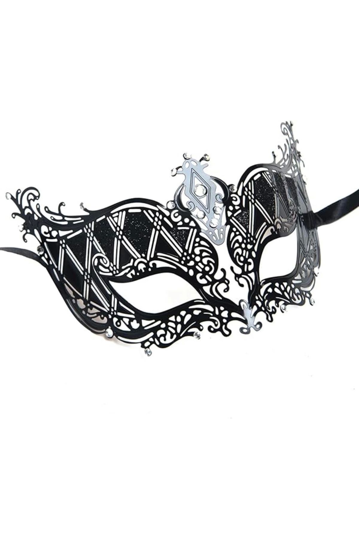 FTT SHOPPING MARKET Nessiworld Kristal Gümüş Taşlı Siyah Renk Metal Lüks Maske Balo Parti