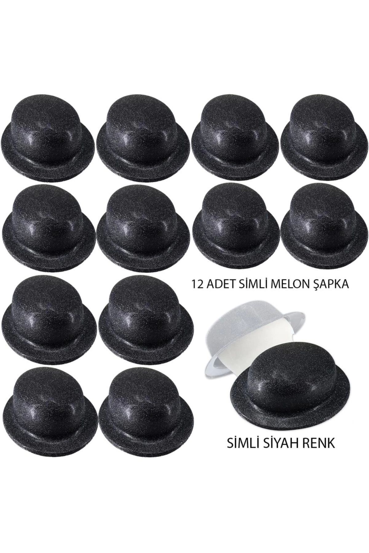 FTT SHOPPING MARKET Nessiworld Siyah Renk Simli Melon Yuvarlak Parti Şapkası 12 Adet