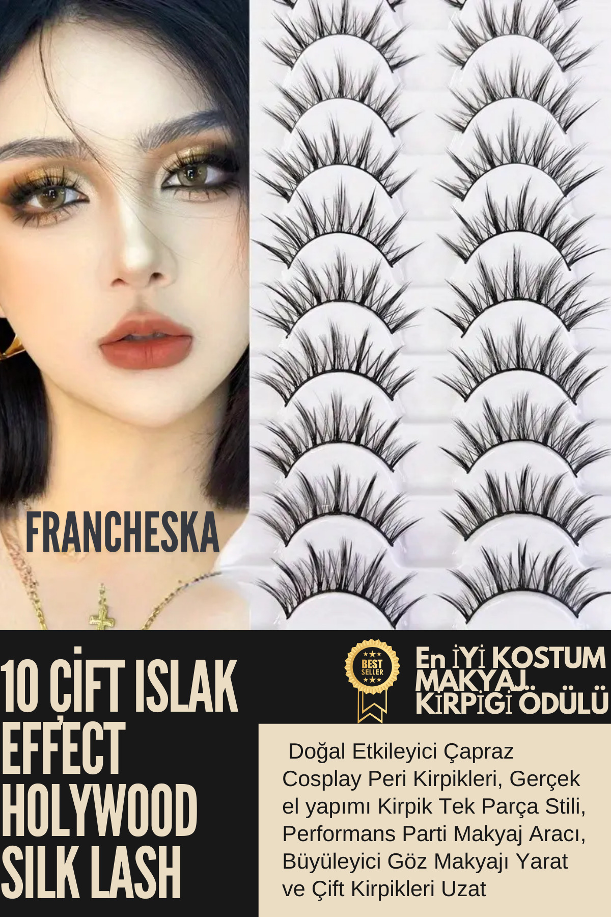 Francheska Takma Kirpikler 10 Çift Islak Effect Doğal Çapraz Stiller El Yapımı Mix Uzunluk Lüx Kirpik Paleti — partylash10