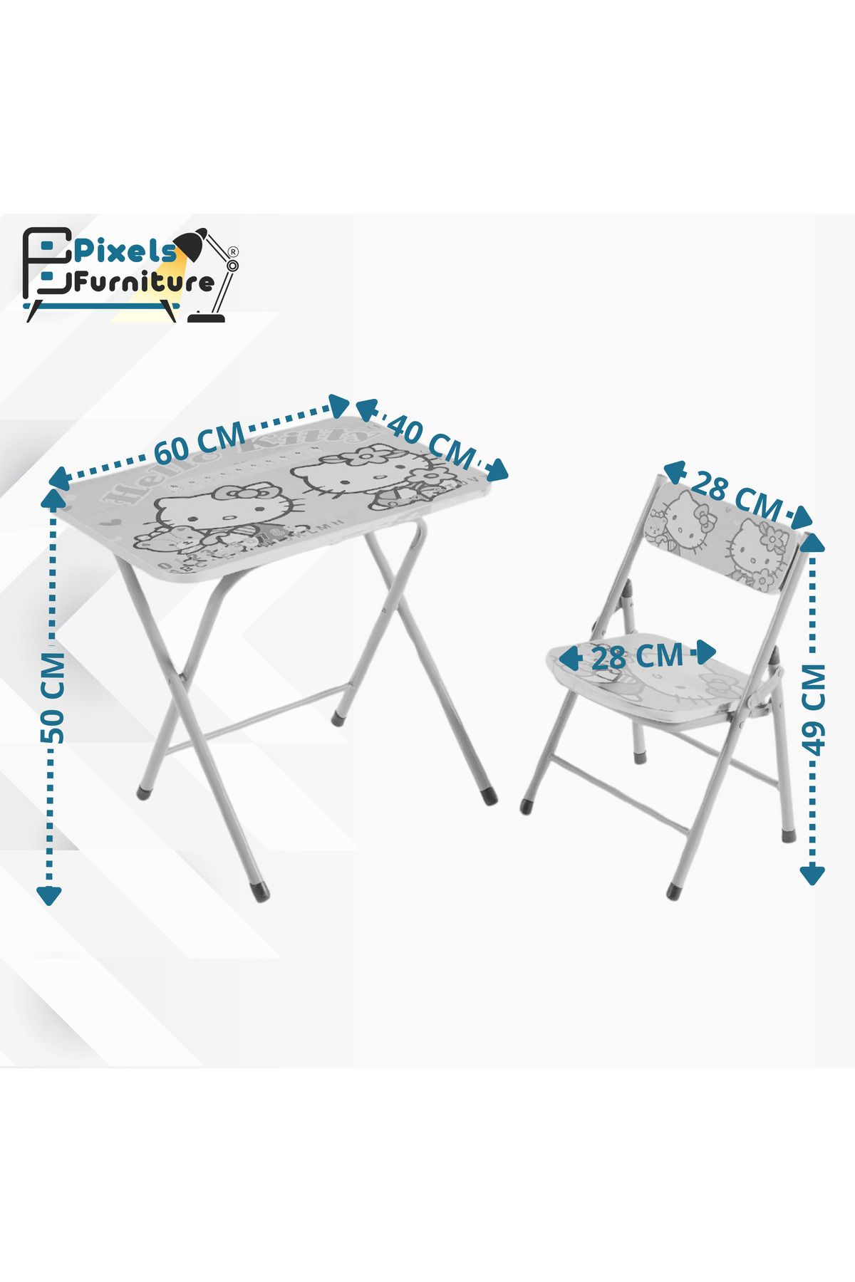 PixelsFurniture-Pixel Furniture Kids Study Desk and Chair Set, Multifunctional Ergonomic Student Table, Foldable 3