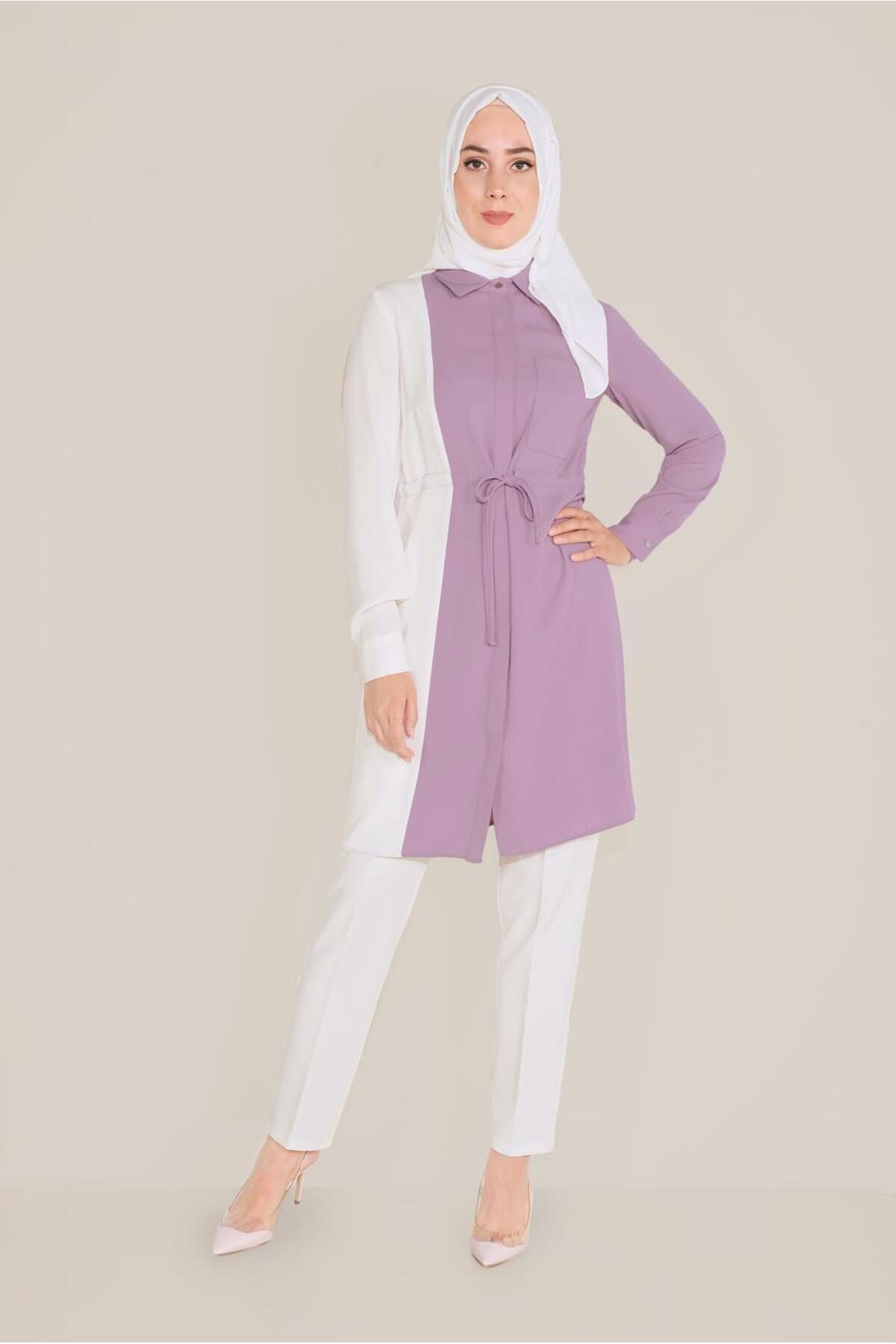 آلوینا تونیک دو رنگ کمردار نخی کد ۴۰۵۶۰