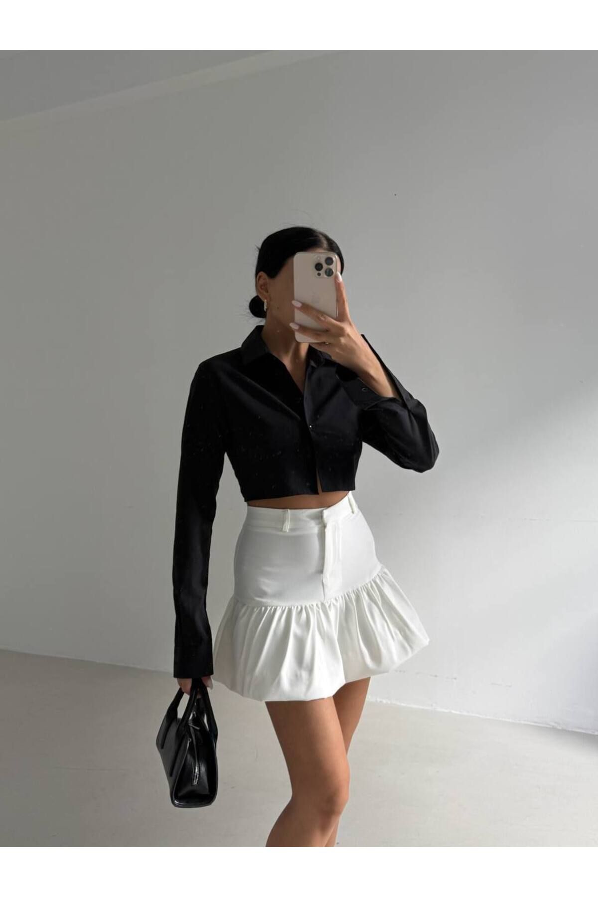 Castivo Fashion Volan Detaylı Yüksek Bel Mini Kadın Etek