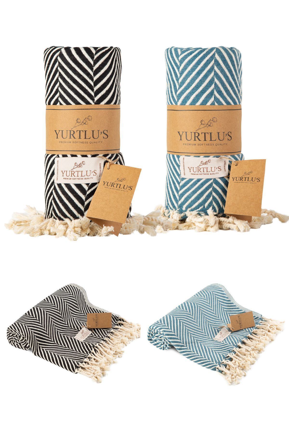 YURTLUS 2 Adet - %100 Pamuk Peştemal, Plaj Havlusu, Banyo Havlusu, 95x180 Cm , Yumuşak, Üstün Kalite, SPA