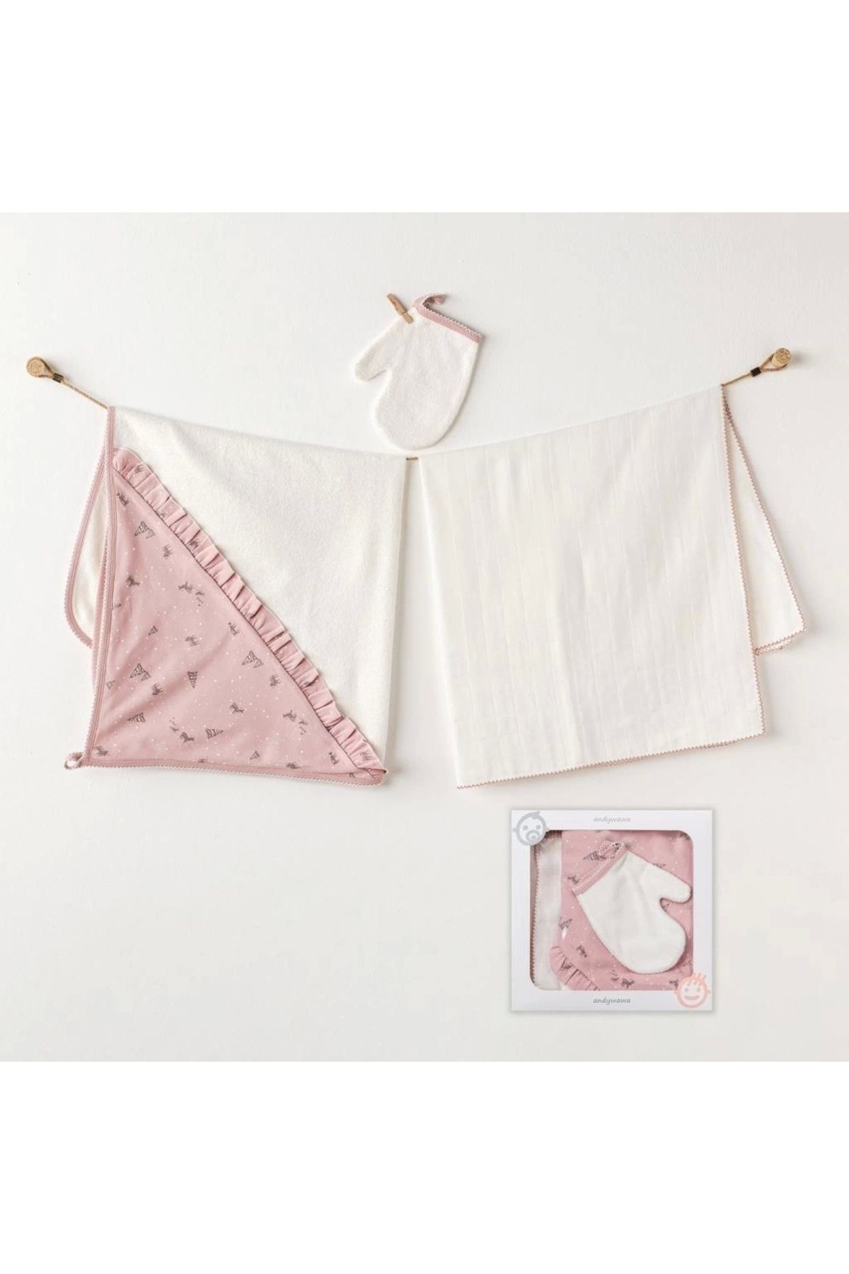 FTT SHOPPING MARKET Nessiworld Andywawa AC25045 Puppy Gazelle 3'Lü Müslin Havlu Takım Pink