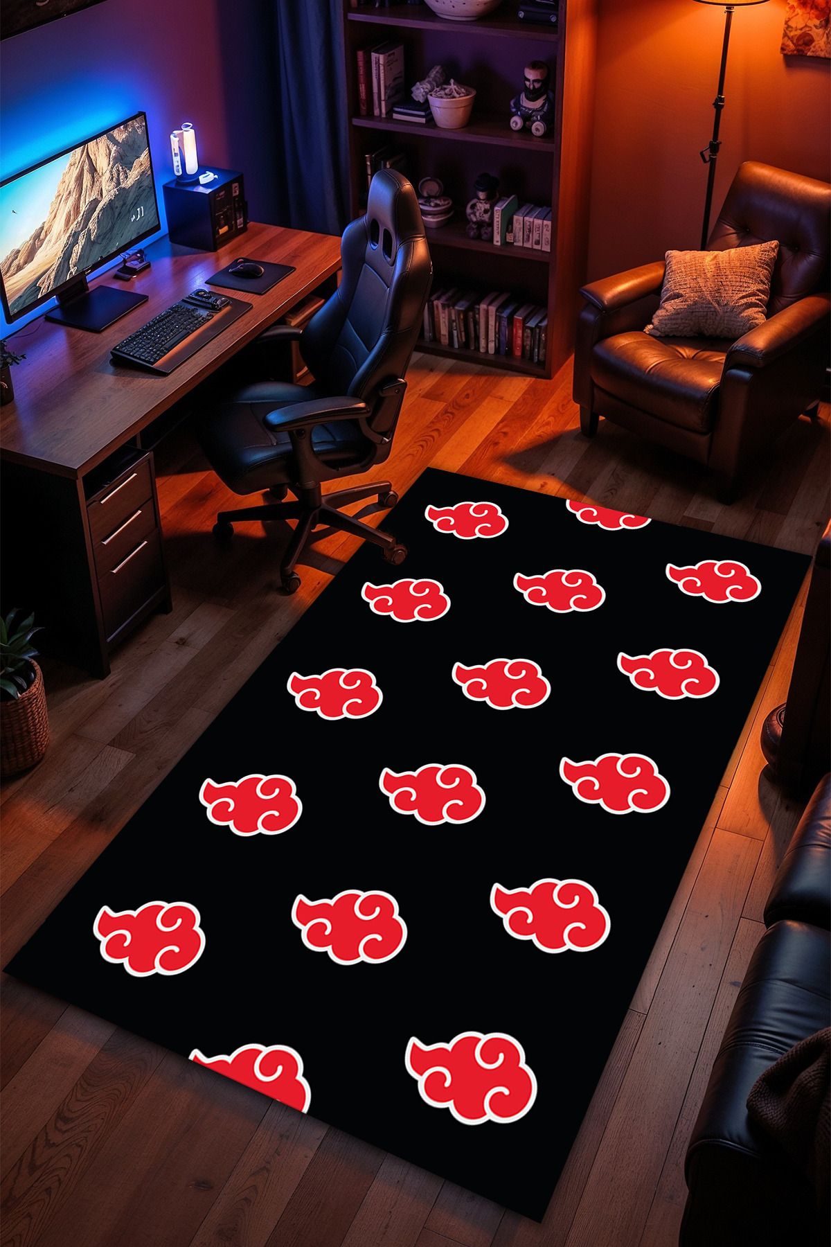 Charmbi Naruto Akatsuki Desenli Kaymaz Taban Makinede Yıkanabilir Gaming Oyuncu Gamer Genç Odası Halısı