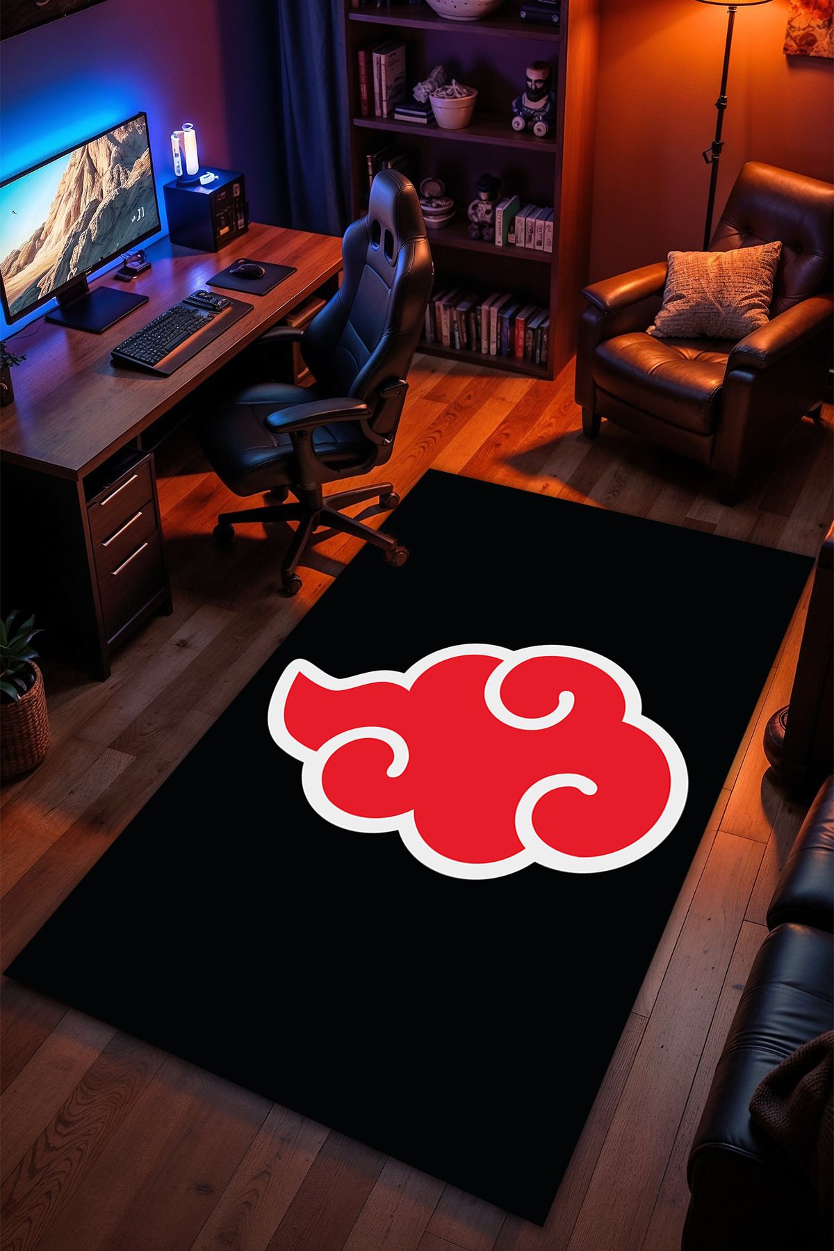 Charmbi Naruto Akatsuki Desenli Kaymaz Taban Makinede Yıkanabilir Gaming Oyuncu Gamer Genç Odası Halısı