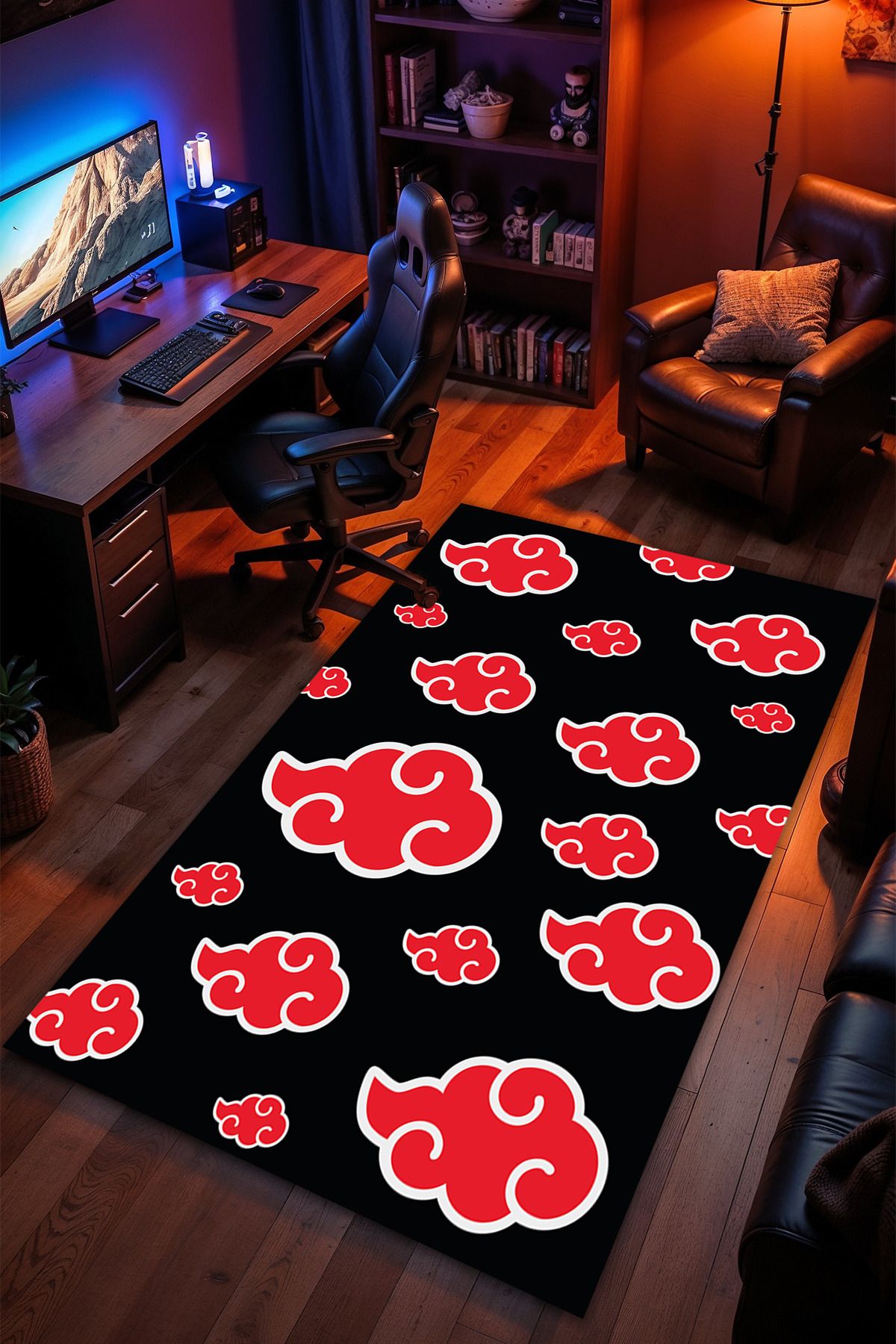 Charmbi Naruto Akatsuki Desenli Kaymaz Taban Makinede Yıkanabilir Gaming Oyuncu Gamer Genç Odası Halısı