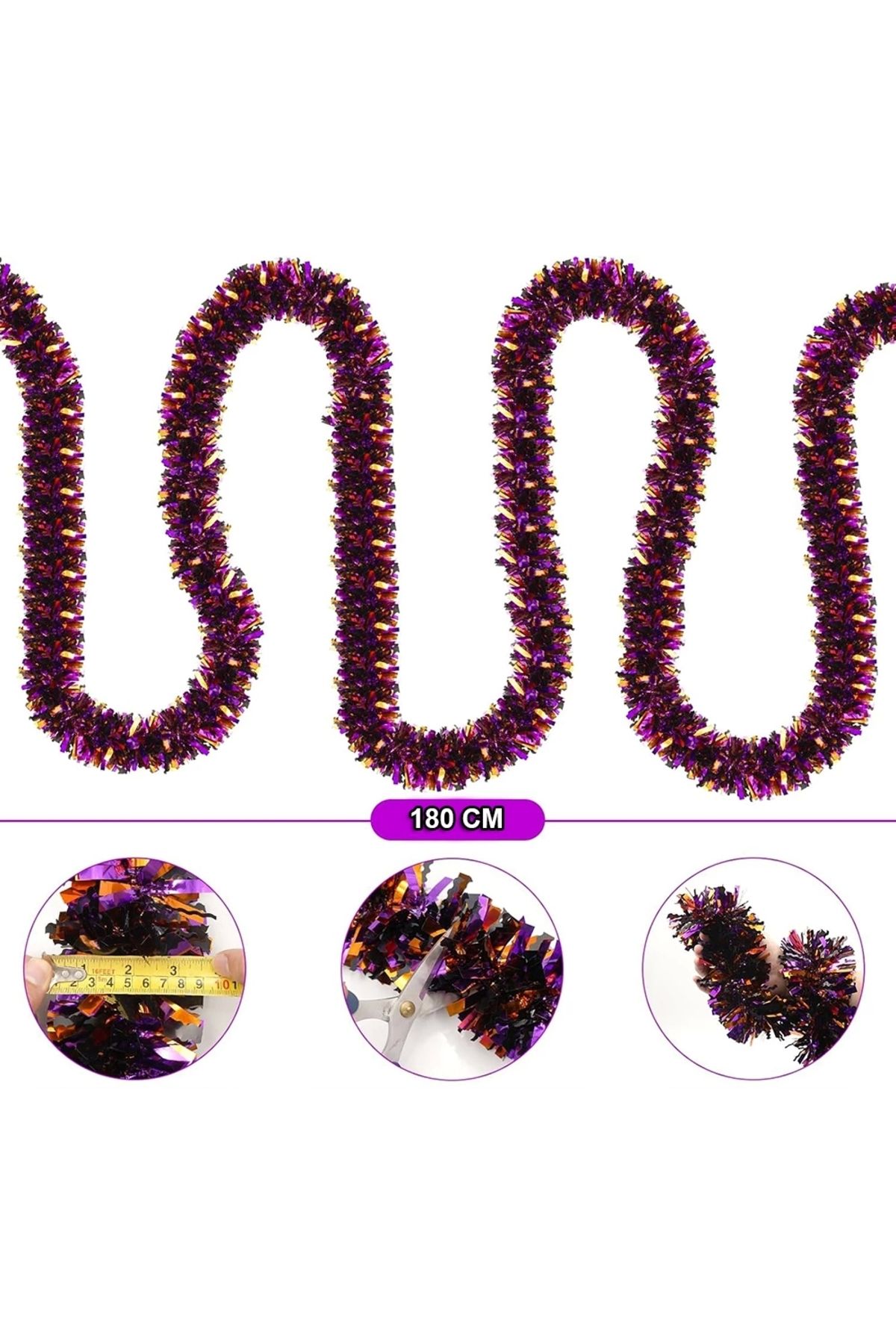 FTT SHOPPING MARKET Nessiworld Mor Turuncu Renk 4 cm Genişlik Garland Çift Renk Sim Süs 180 cm
