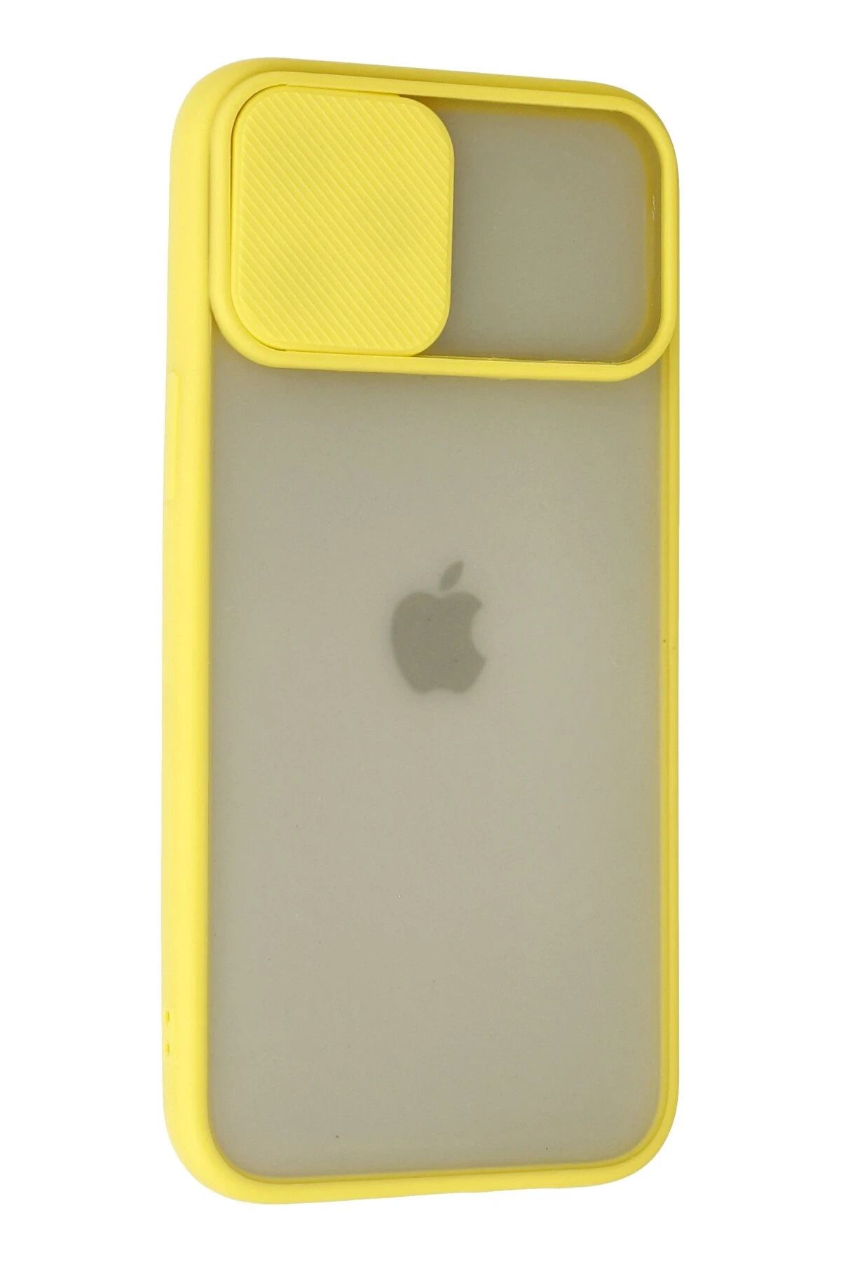 NewFace iPhone 12 Pro Max Kılıf Palm Buzlu Kamera Sürgülü Silikon - Sarı MRAYD