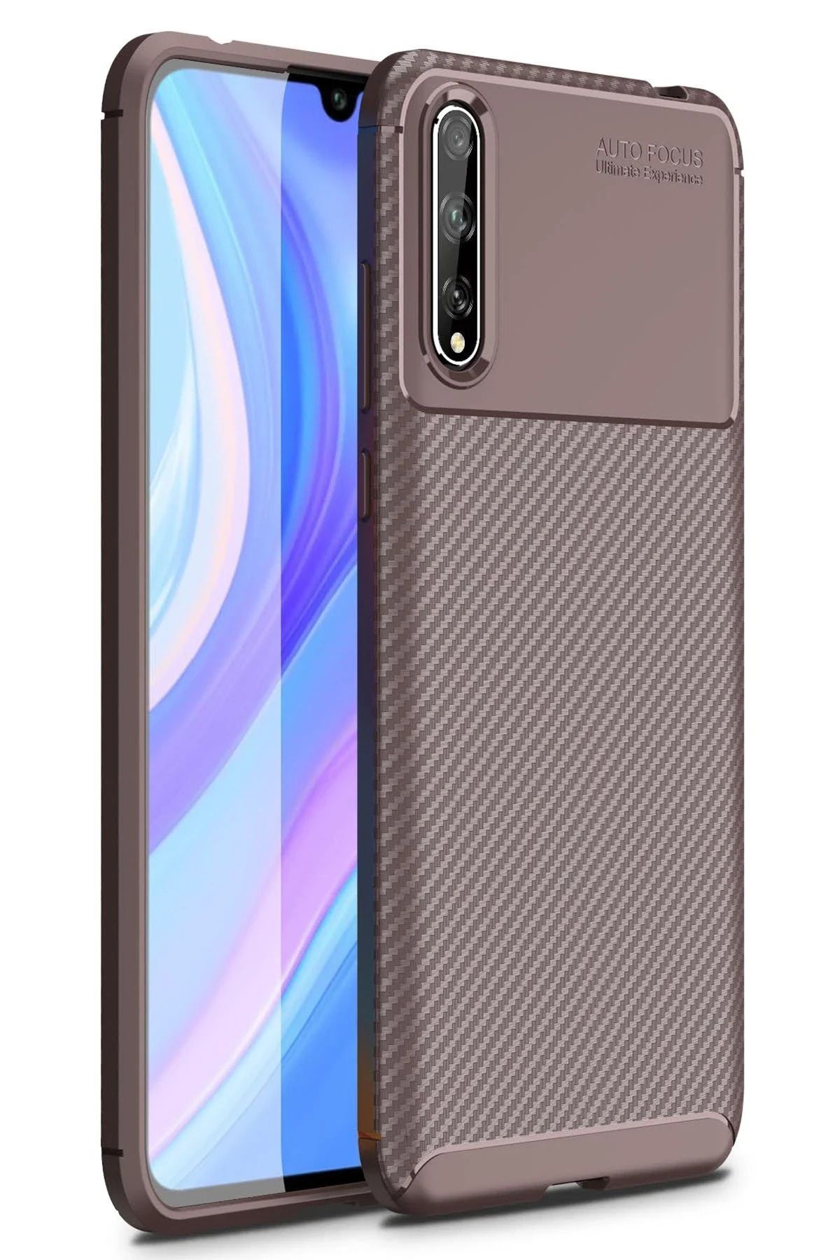 NewFace Huawei P Smart S Kılıf Auto Focus Karbon Kapak - Kahverengi SVLRS