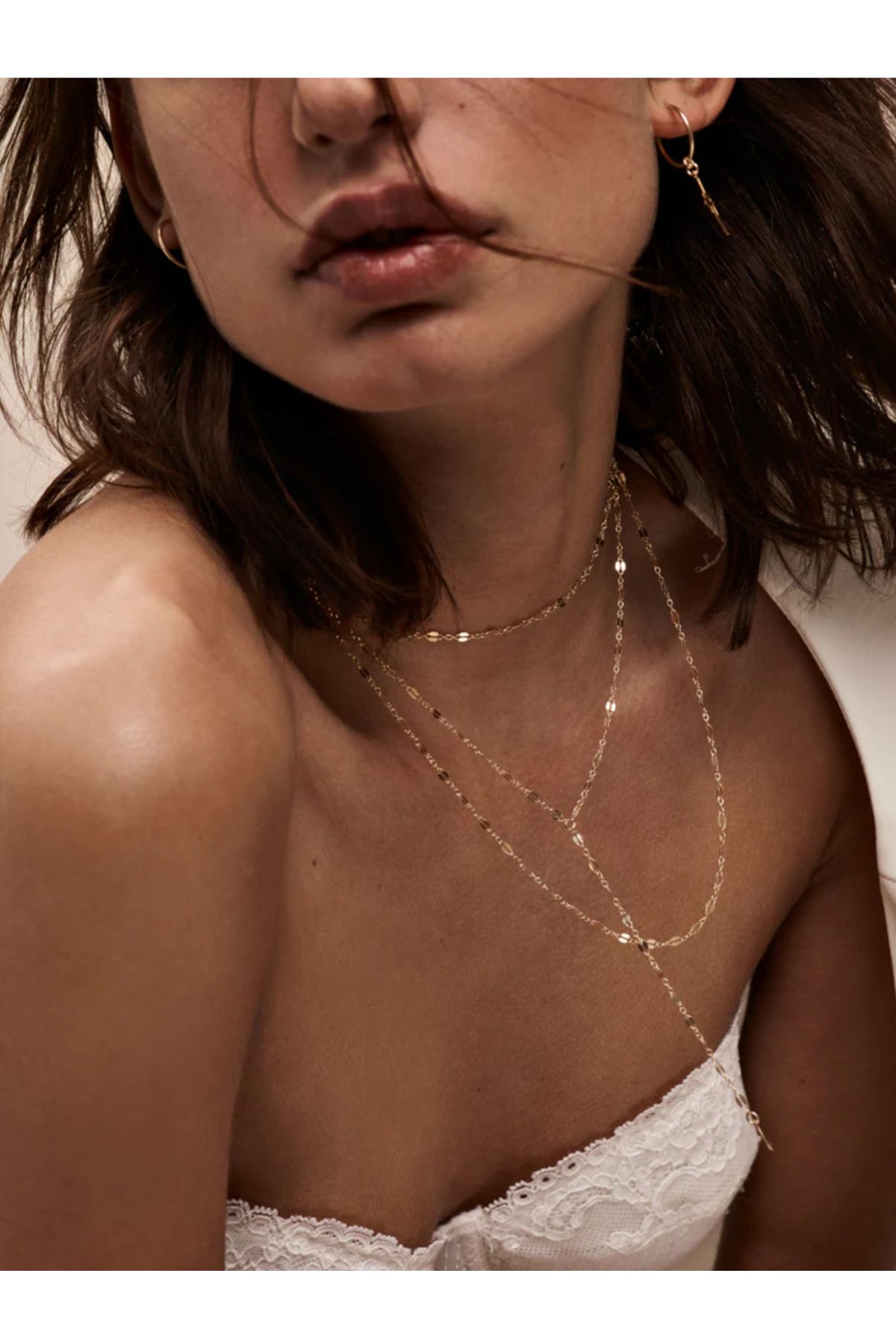 Hoop jewelery çelik çoklu dekolte lip chain kolye