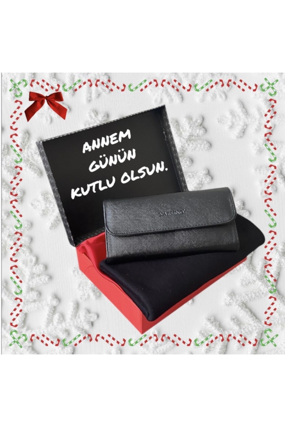 Carlino Anneler Günü Siyah Carlino Cüzdan -Penye Şal Hediye Seti