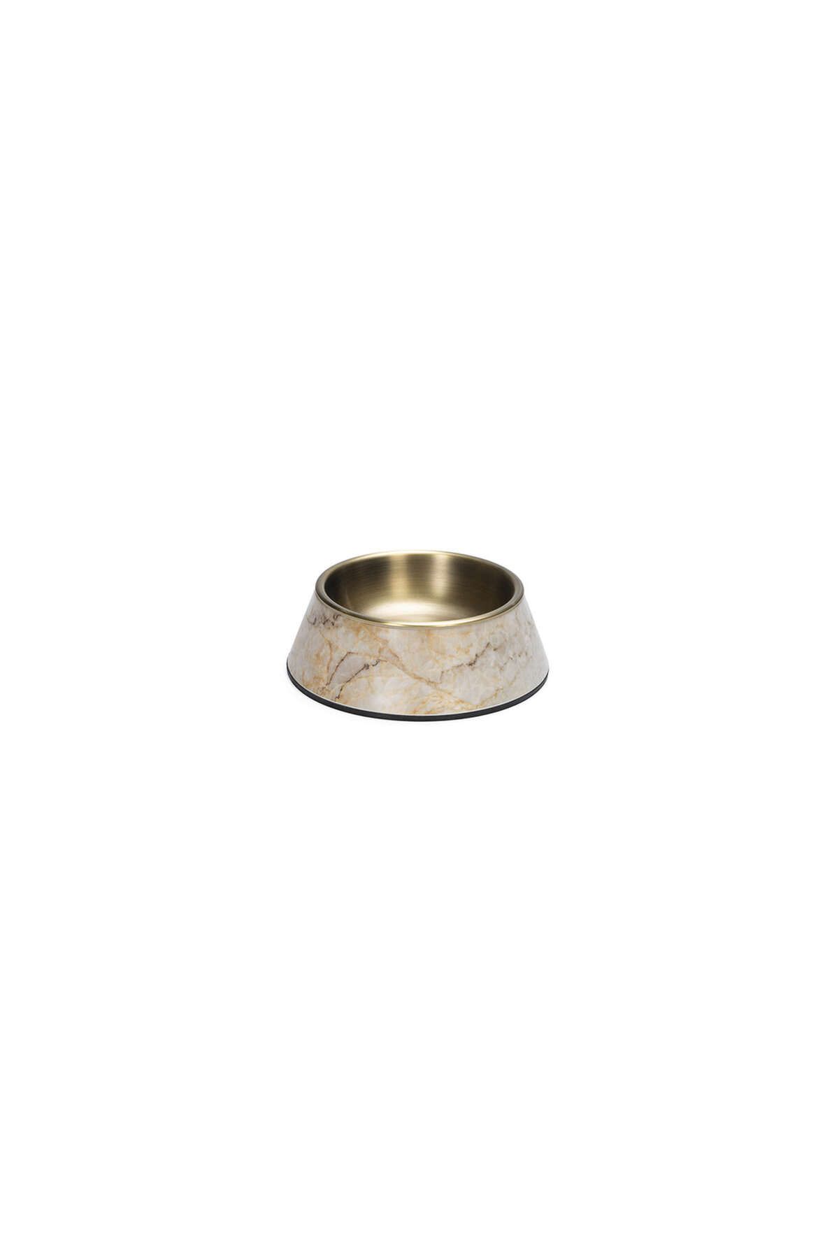 Beeztees DBL Köpek Mama Su Kabı, Mat Altın Rengi Paslanmaz Çelik, Bej Mermer Görünümlü, 14cm, YKTSN