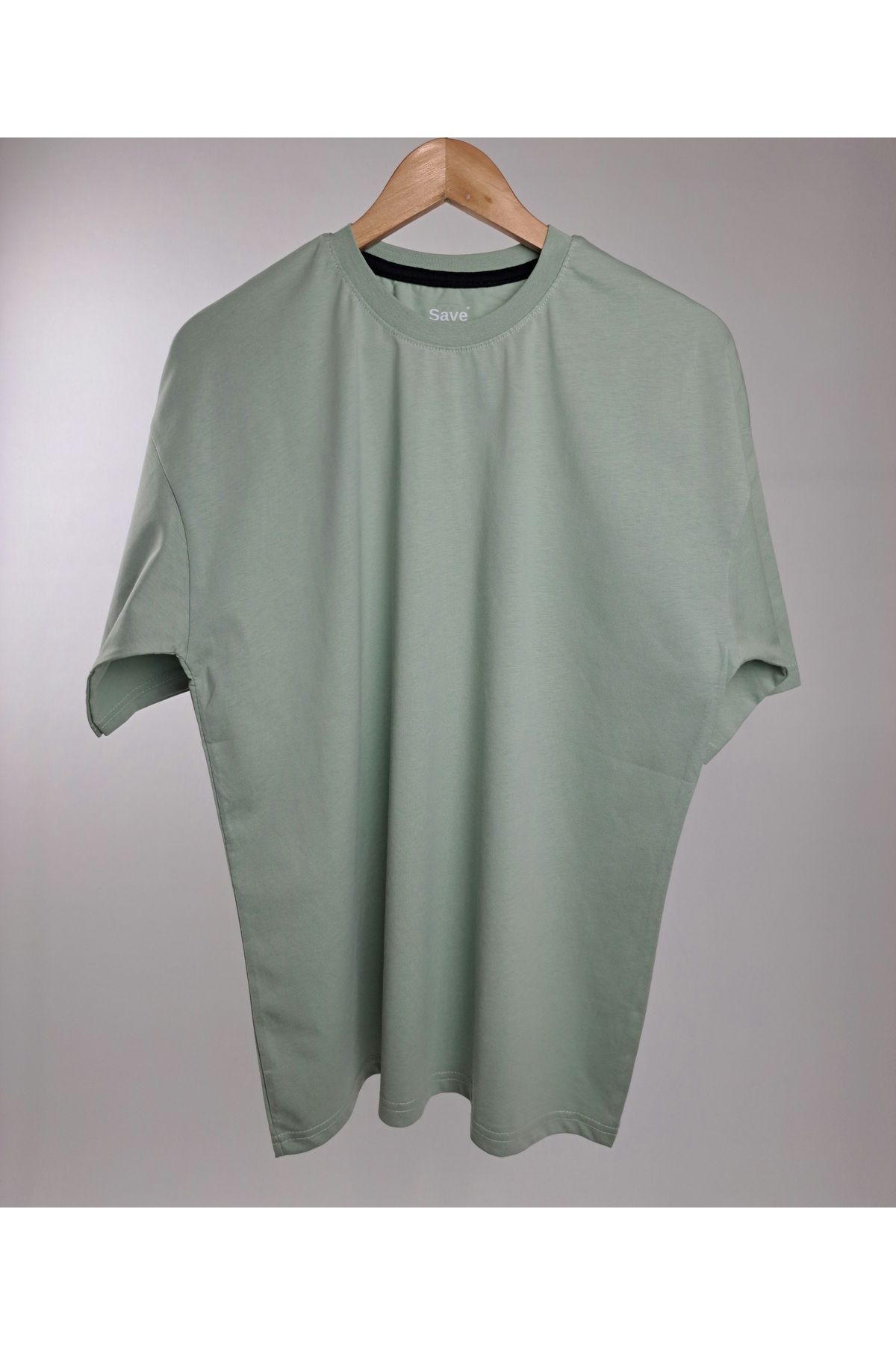 SAVE Unisex Kadın / Erkek Kısa Kollu Düz Su Yeşili Tişört Oversize kalıp T-shirt