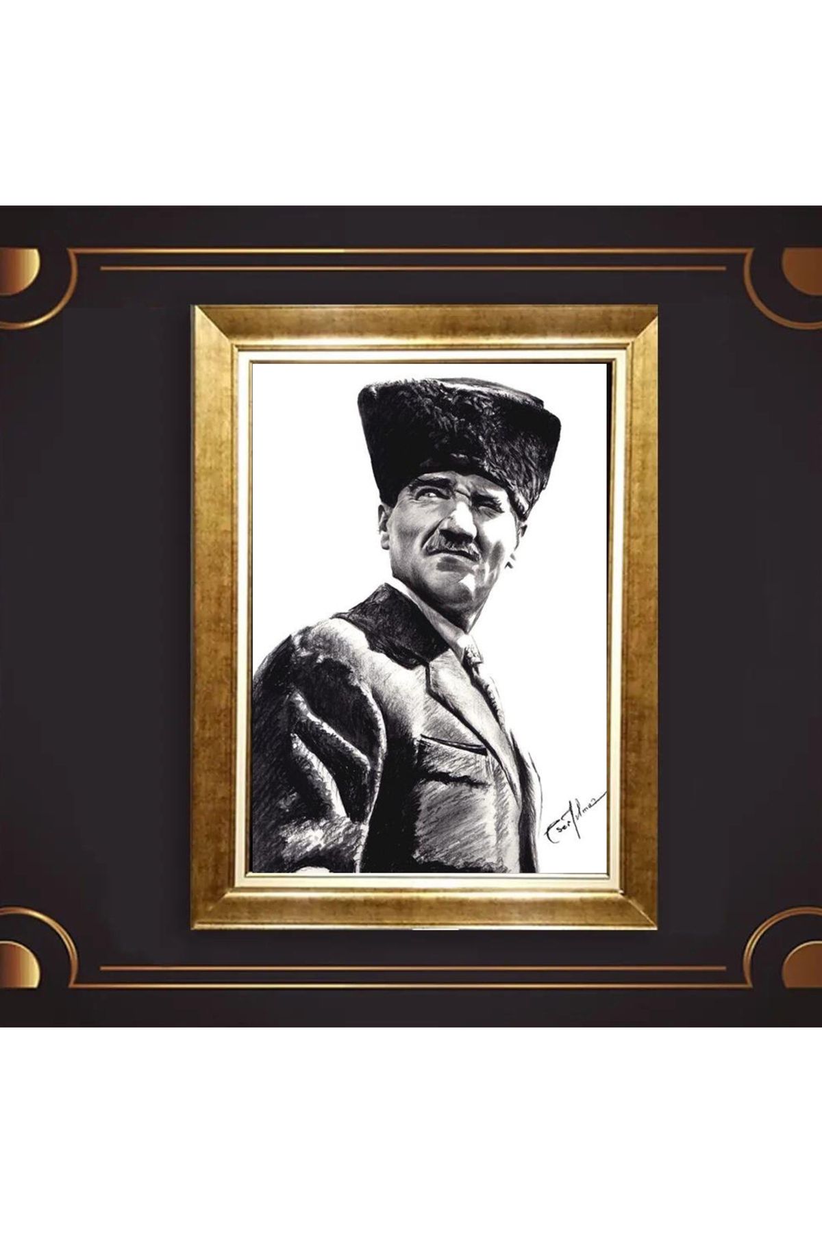 giyense ÖZEL TASARIM ÇERÇEVELİ PASPARTULU ATATÜRK TABLO A540
