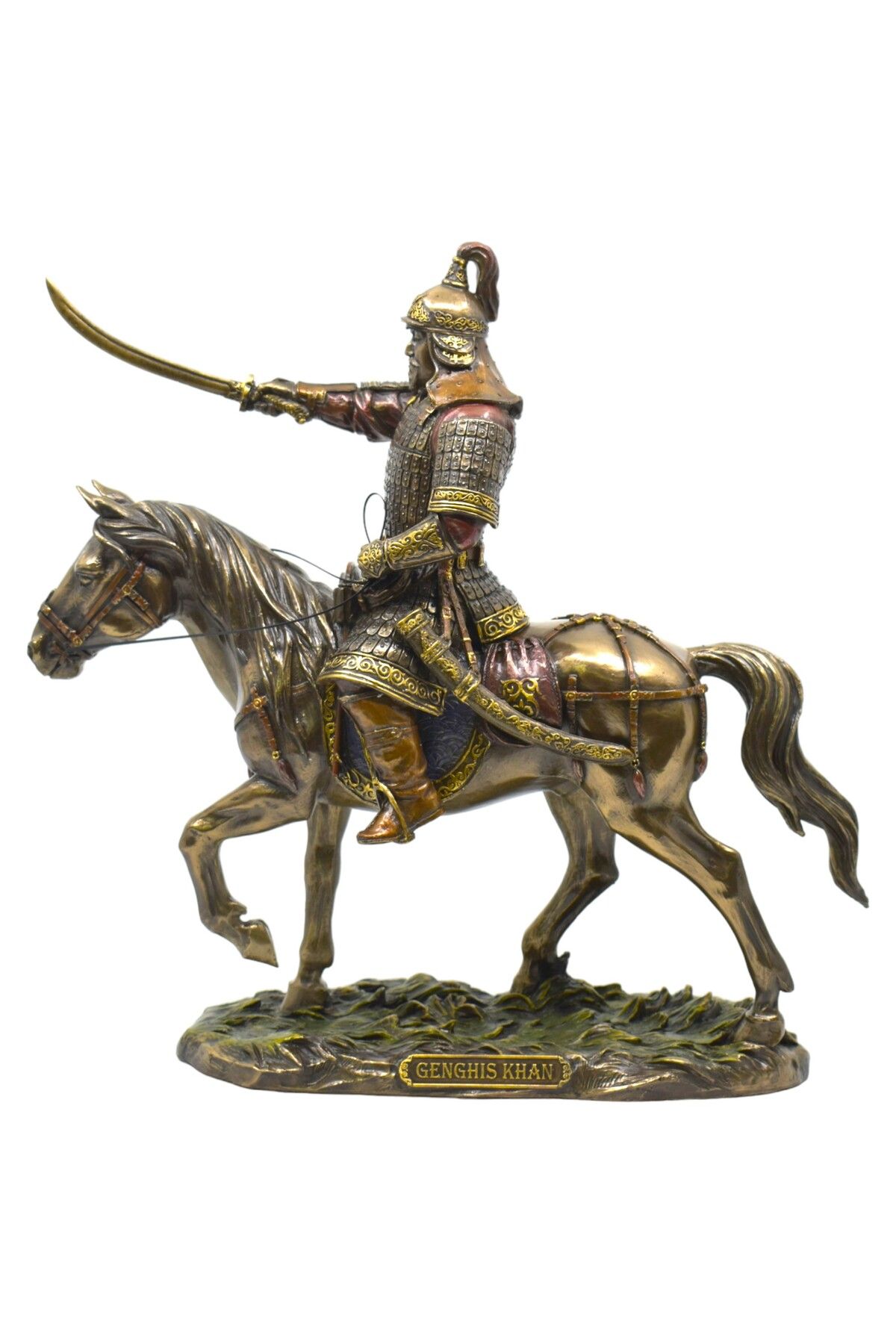AYDINARTSHOP Veronese Cengiz Han Atlı Heykeli –Büyük Boy Moğol İmparatoru Koleksiyon Objesi 35 cm