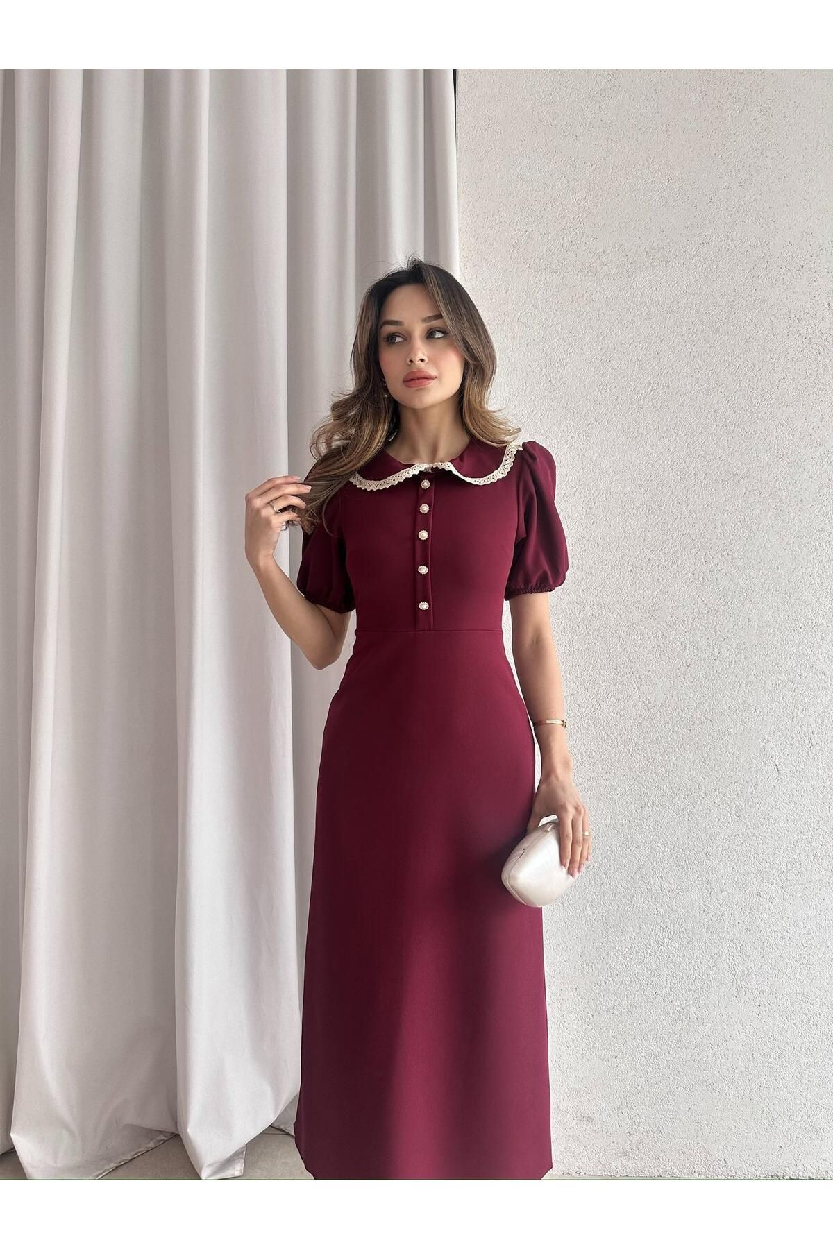 Mooi Butik JAROSLAV Midi Elbise 2580 - Bordo
