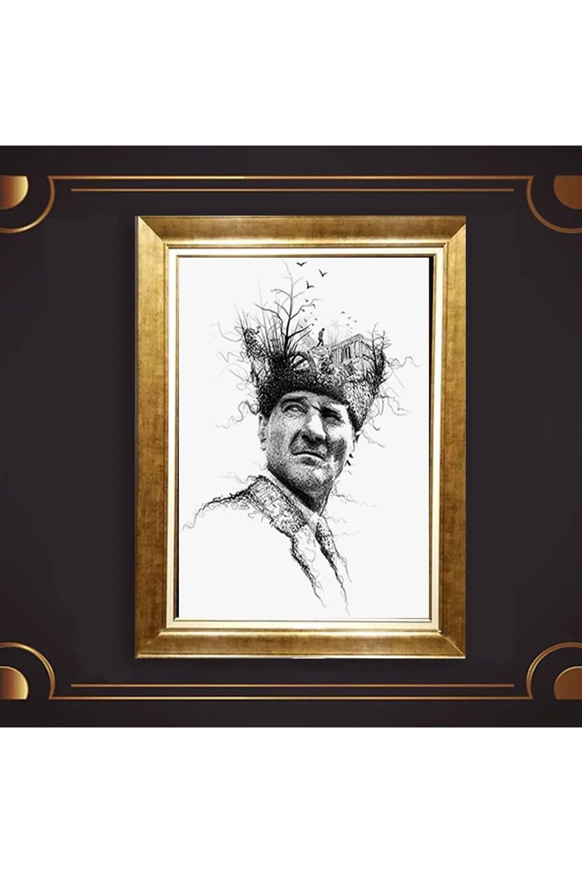 giyense ÖZEL TASARIM ÇERÇEVELİ PASPARTULU ATATÜRK TABLO A721