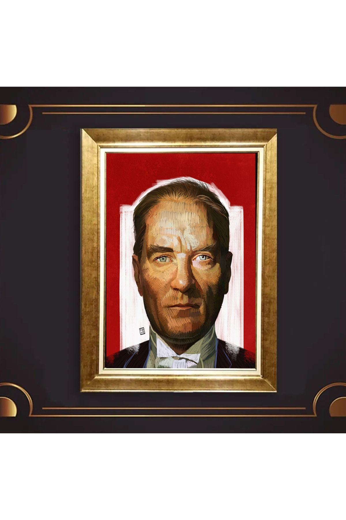 giyense ÖZEL TASARIM ÇERÇEVELİ PASPARTULU ATATÜRK TABLO A487