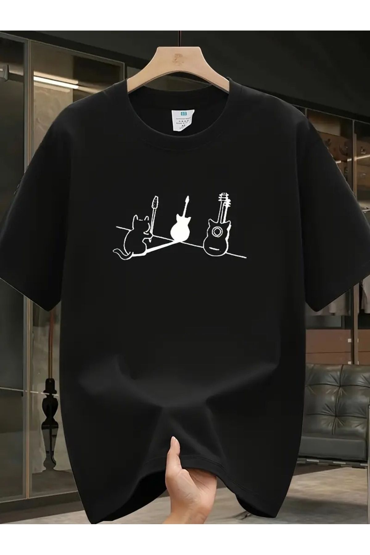 qubo sportswear & company qubo Unisex Oversize Baskılı Pamuklu Bisiklet Yaka Kısa Kollu SİYAH T-shirt