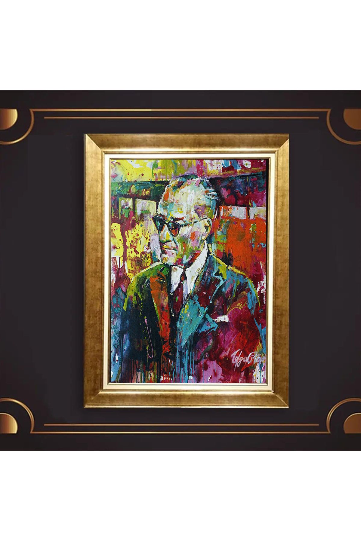 giyense ÖZEL TASARIM ÇERÇEVELİ PASPARTULU ATATÜRK TABLO A55