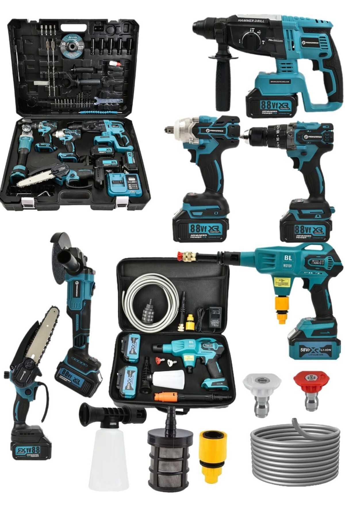 prohummer Kömürsüz Oto Yıkama & 5’li Set (Taşlama, Kırıcı,Vidalama ,Somun Sıkma,) – Akülü