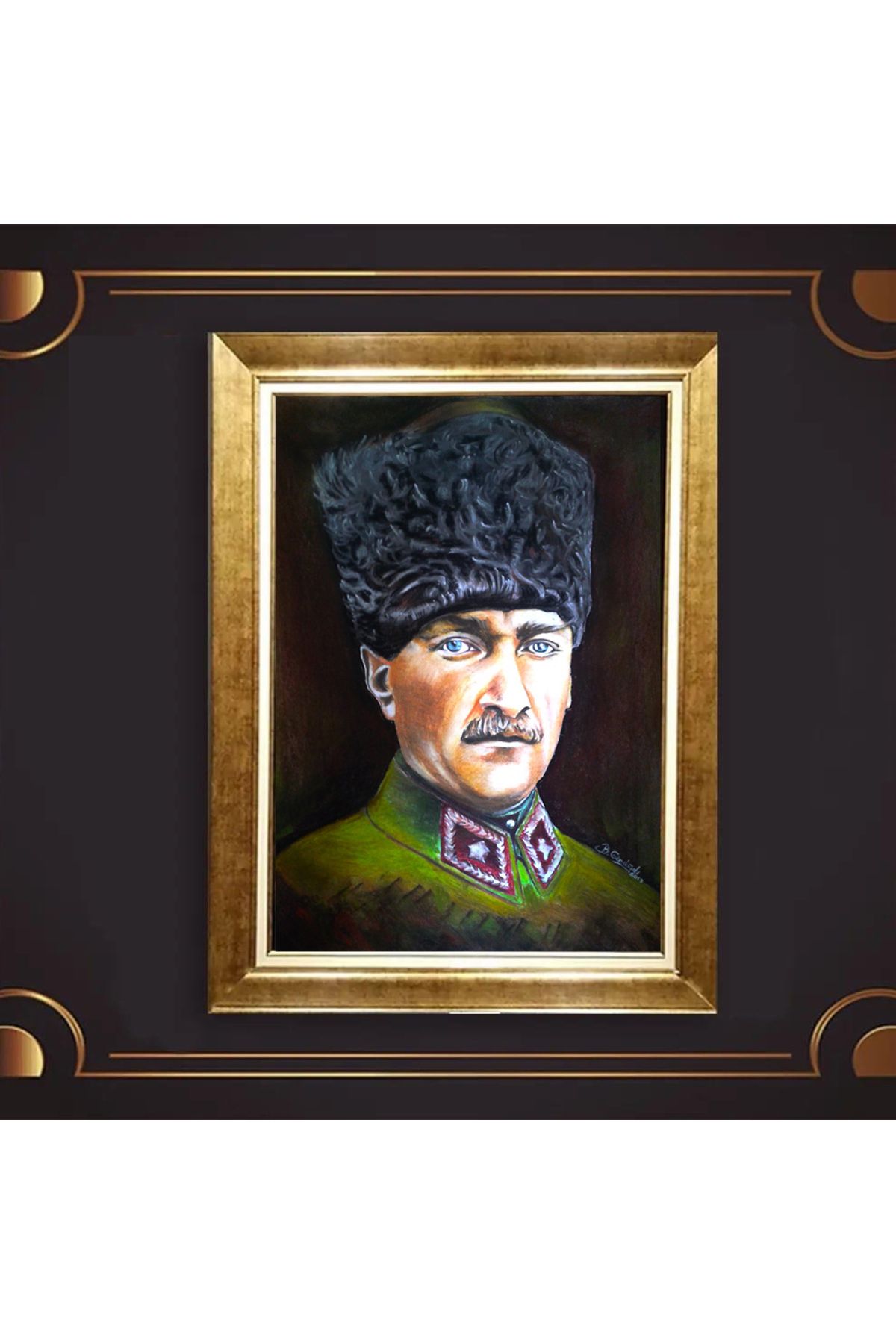 giyense ÖZEL TASARIM ÇERÇEVELİ PASPARTULU ATATÜRK TABLO A724