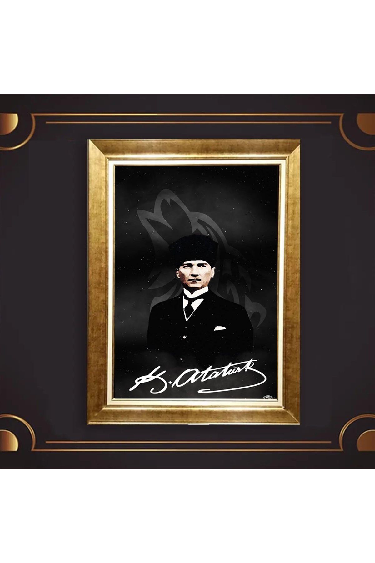 giyense ÖZEL TASARIM ÇERÇEVELİ PASPARTULU ATATÜRK TABLO A506