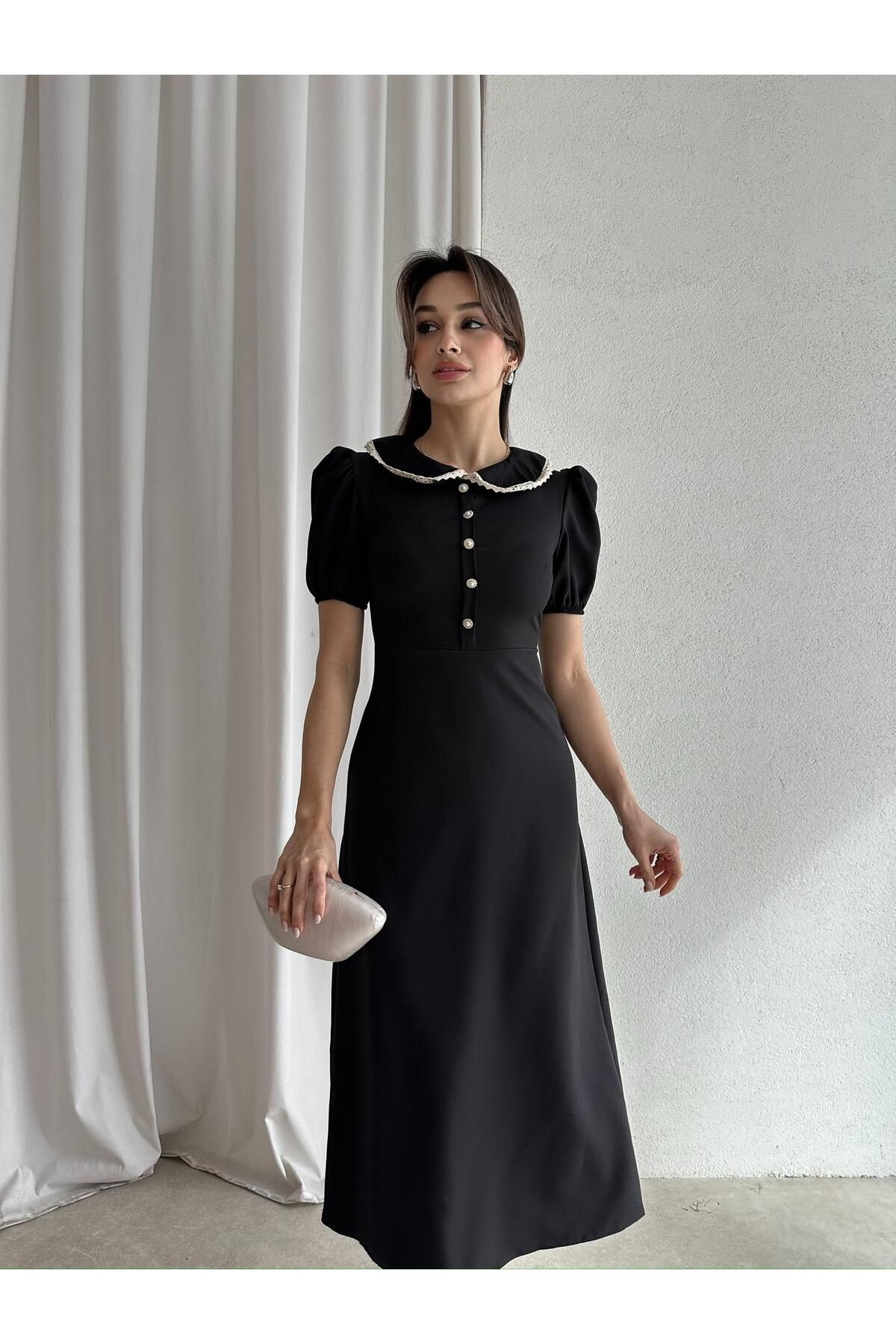 Mooi Butik JAROSLAV Midi Elbise 2580 - Siyah