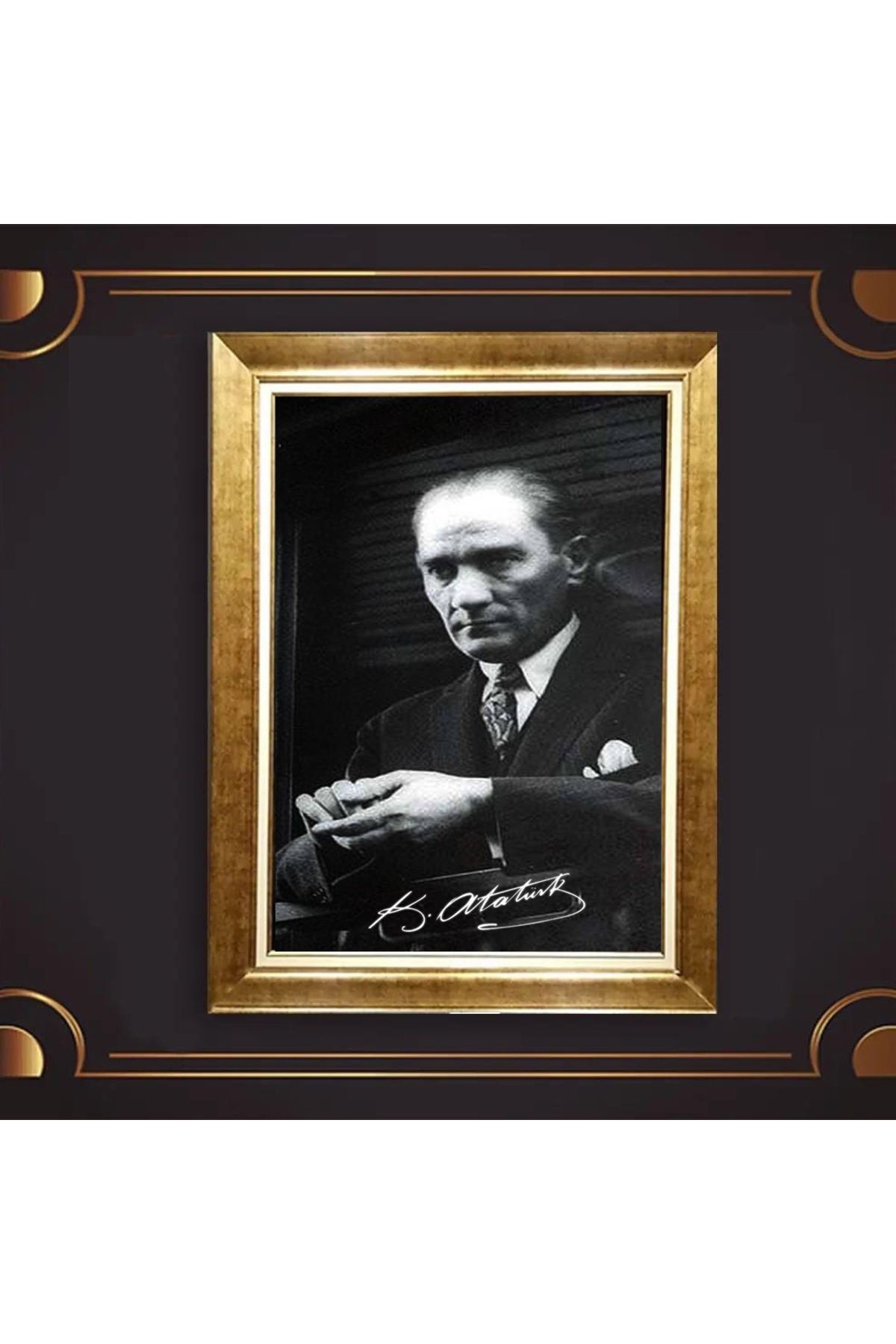 giyense ÖZEL TASARIM ÇERÇEVELİ PASPARTULU ATATÜRK TABLO A136
