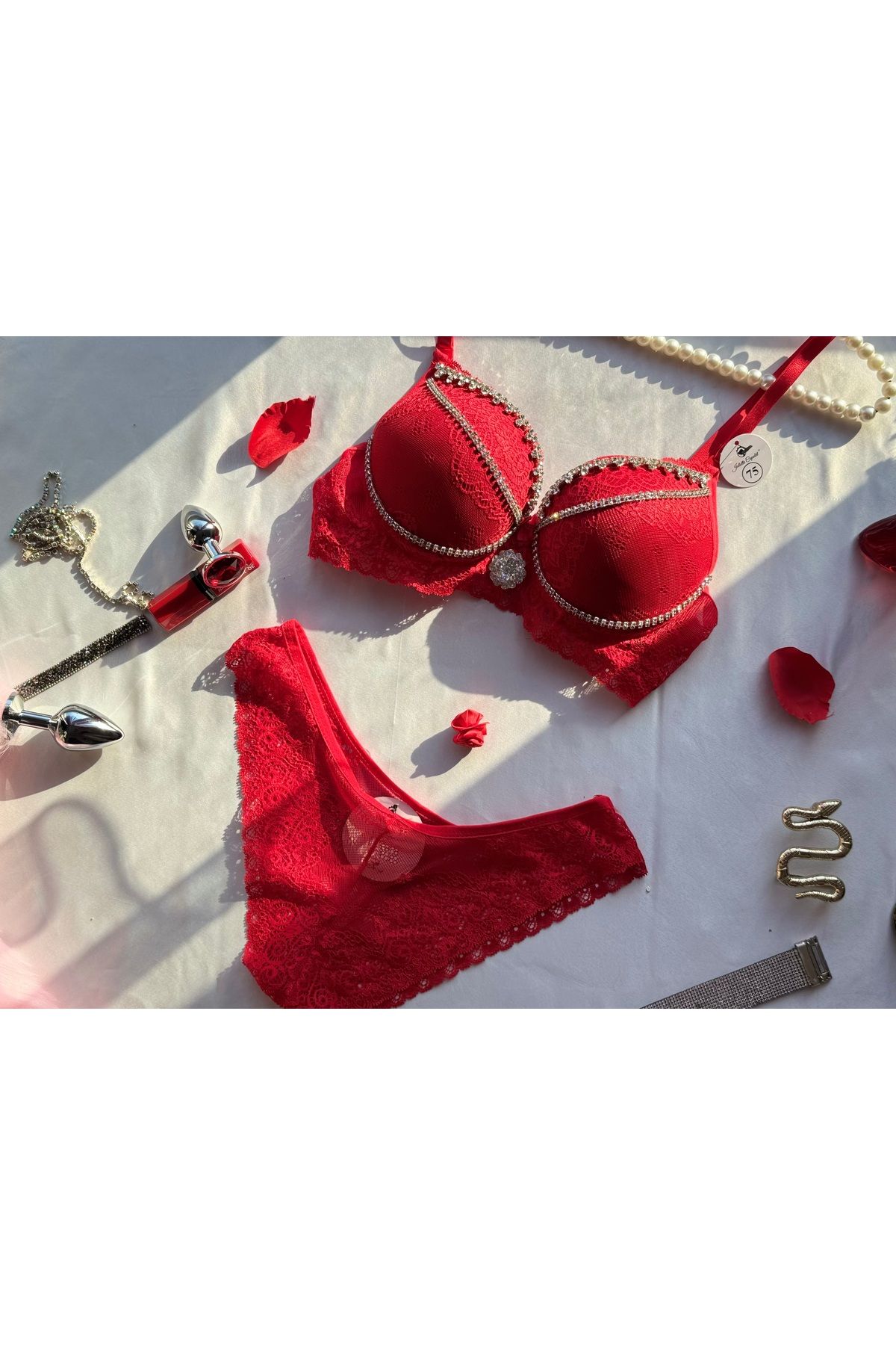 AZMAN SHOP Kırmızı Kristal Taşlı Takım