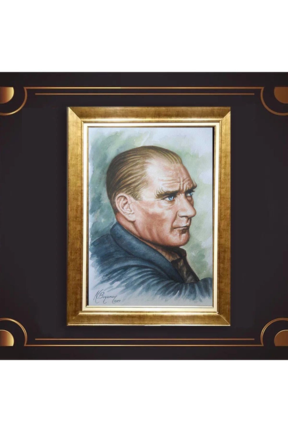 giyense ÖZEL TASARIM ÇERÇEVELİ PASPARTULU ATATÜRK TABLO A176