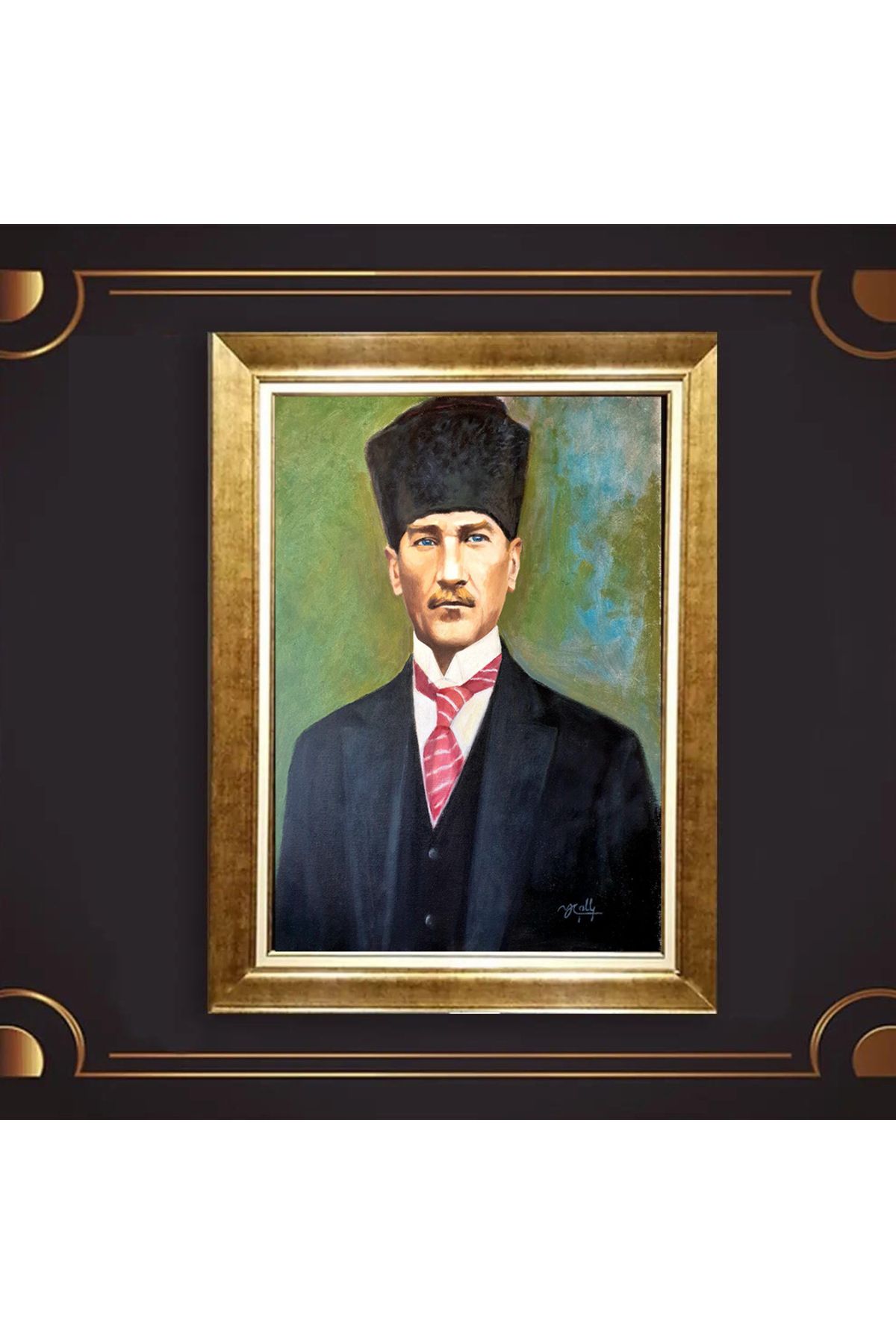 giyense ÖZEL TASARIM ÇERÇEVELİ PASPARTULU ATATÜRK TABLO A393
