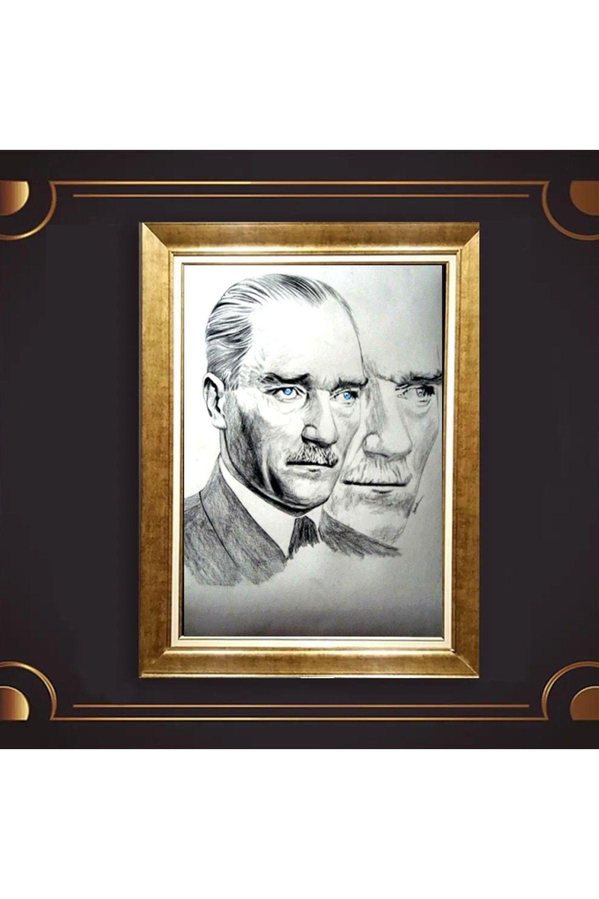 giyense ÖZEL TASARIM ÇERÇEVELİ PASPARTULU ATATÜRK TABLO A273