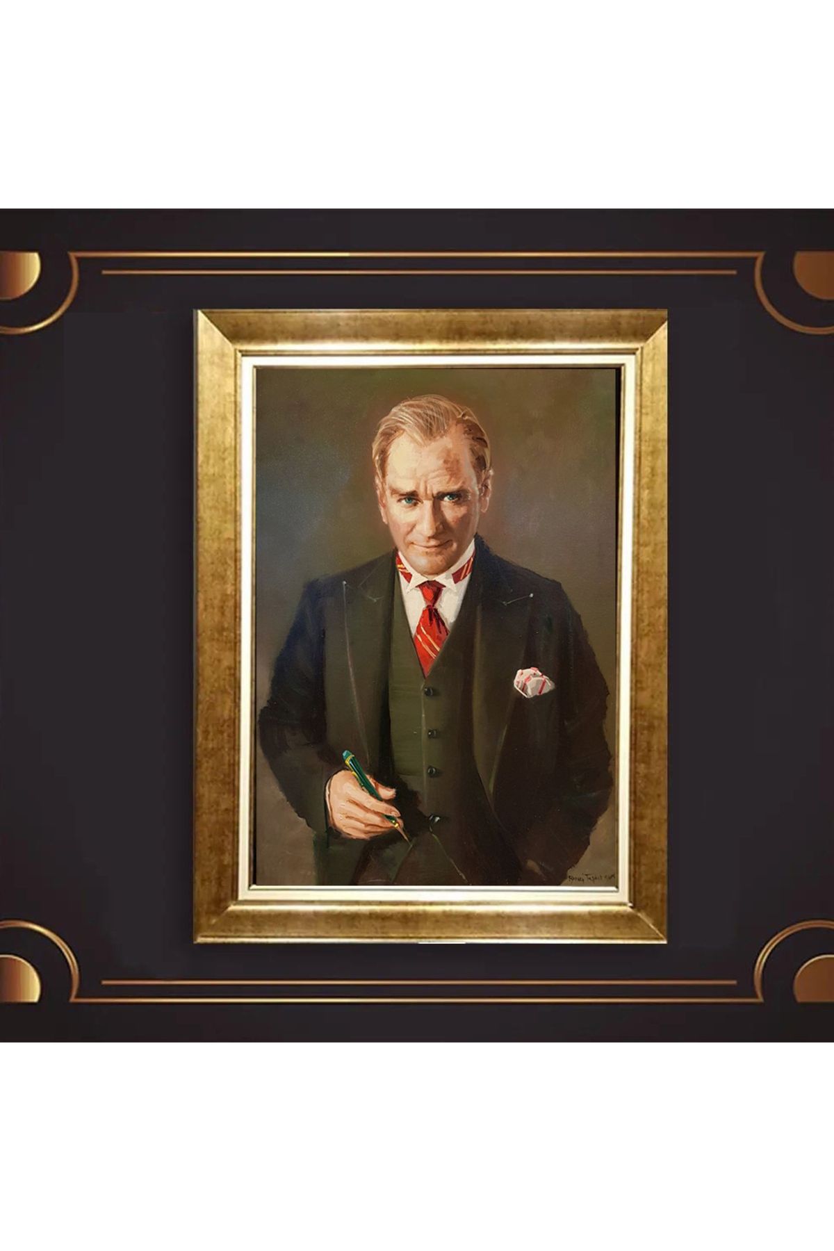 giyense ÖZEL TASARIM ÇERÇEVELİ PASPARTULU ATATÜRK TABLO A237