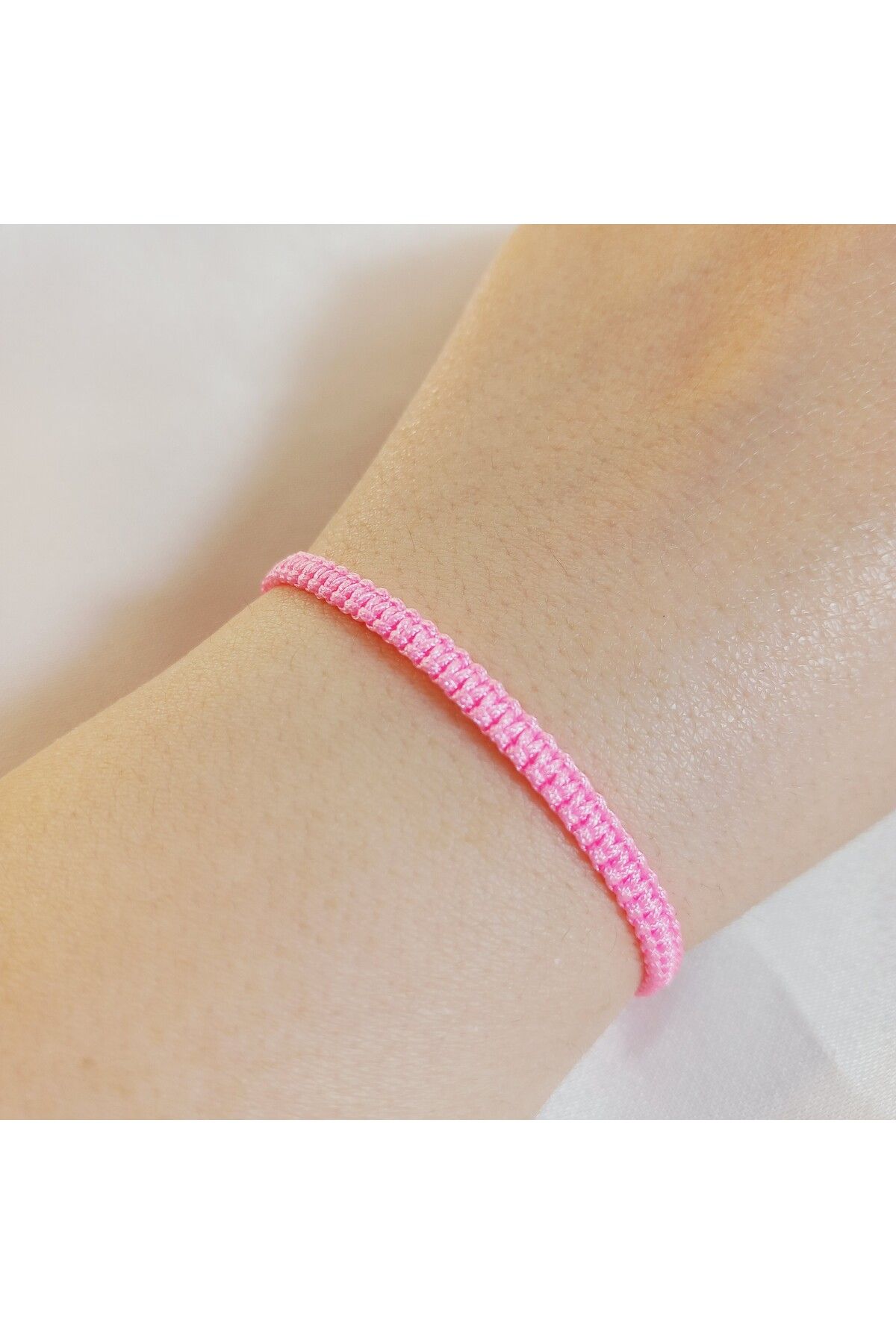 Crystal Atelier Unisex Açık Pembe Makrome Örgü Asansörlü Ayarlanabilir Bileklik-Hediyelik Bileklik-İp Bileklik