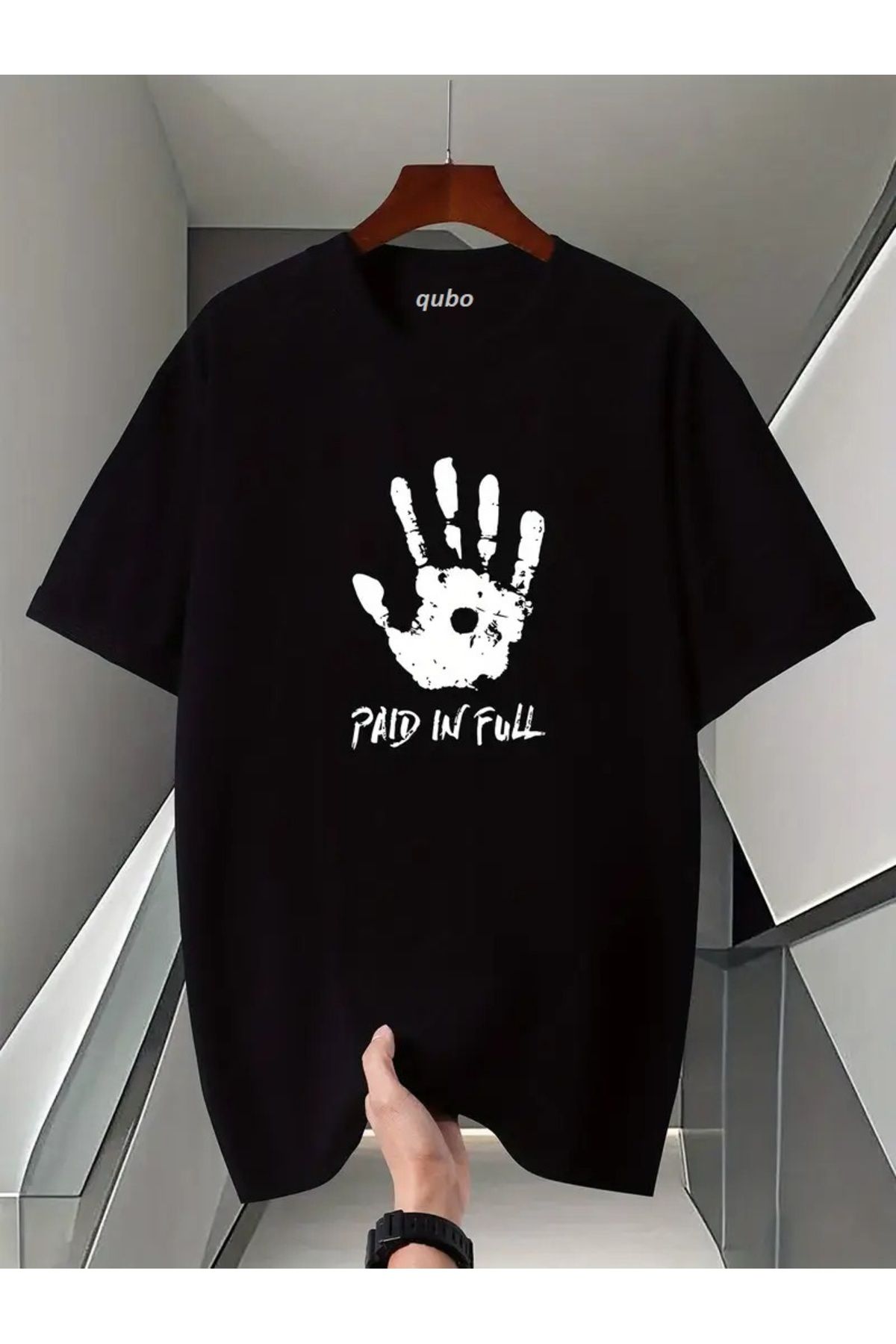 qubo sportswear & company qubo Unisex Oversize Baskılı Pamuklu Bisiklet Yaka Kısa Kollu SİYAH T-shirt