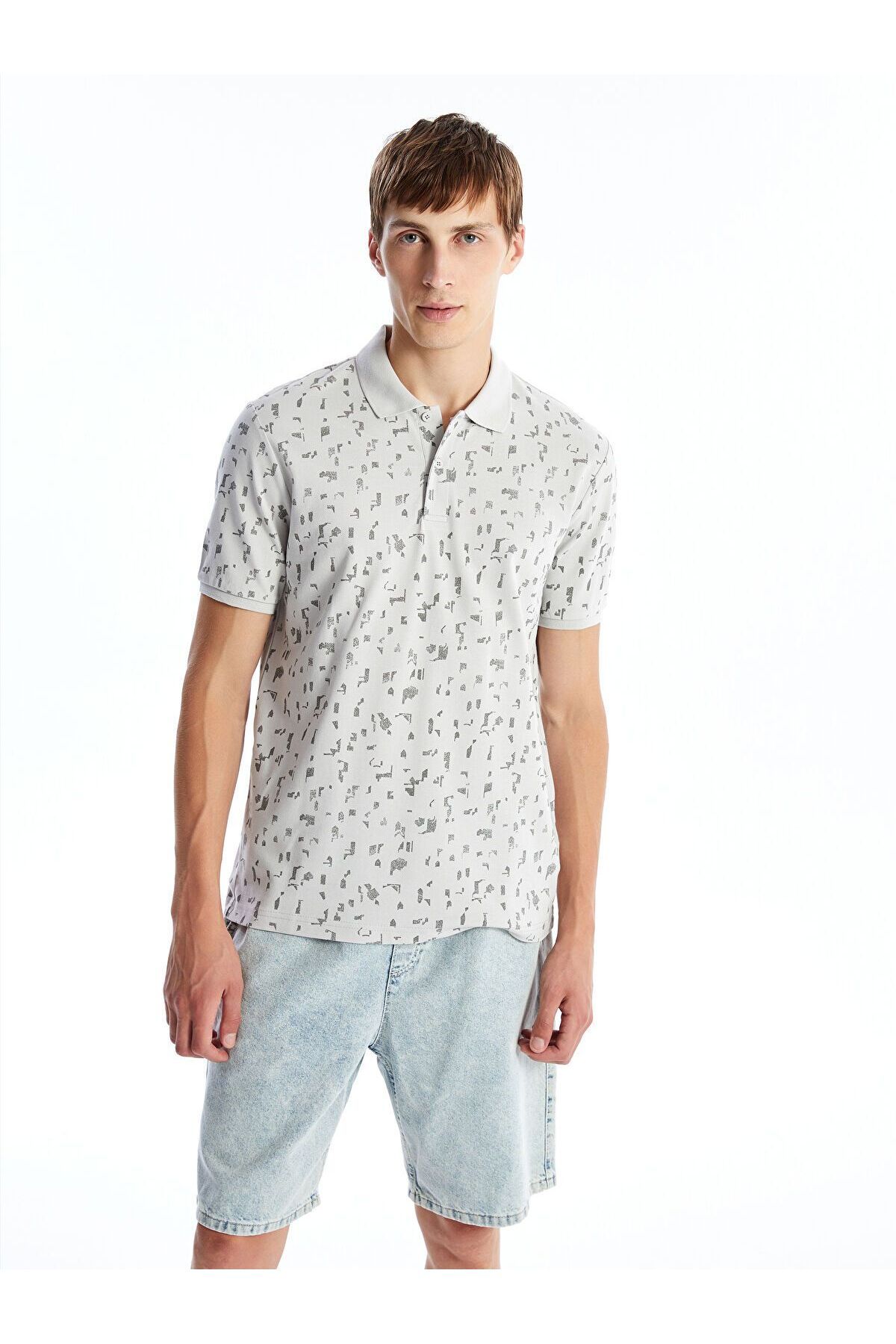 LC Waikiki Polo Yaka Kısa Kollu Desenli Pike Erkek Tişört