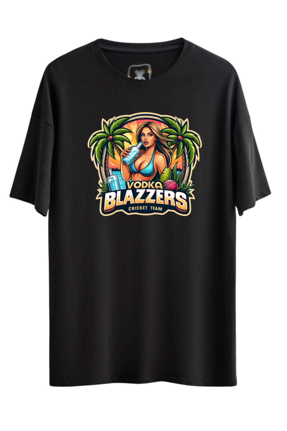 MODA BOL KESİM PLAJ BRAZZERS BASKILI OVERSİZE OMUZU DÜŞÜK T-SHİRT %100 PAMUK
