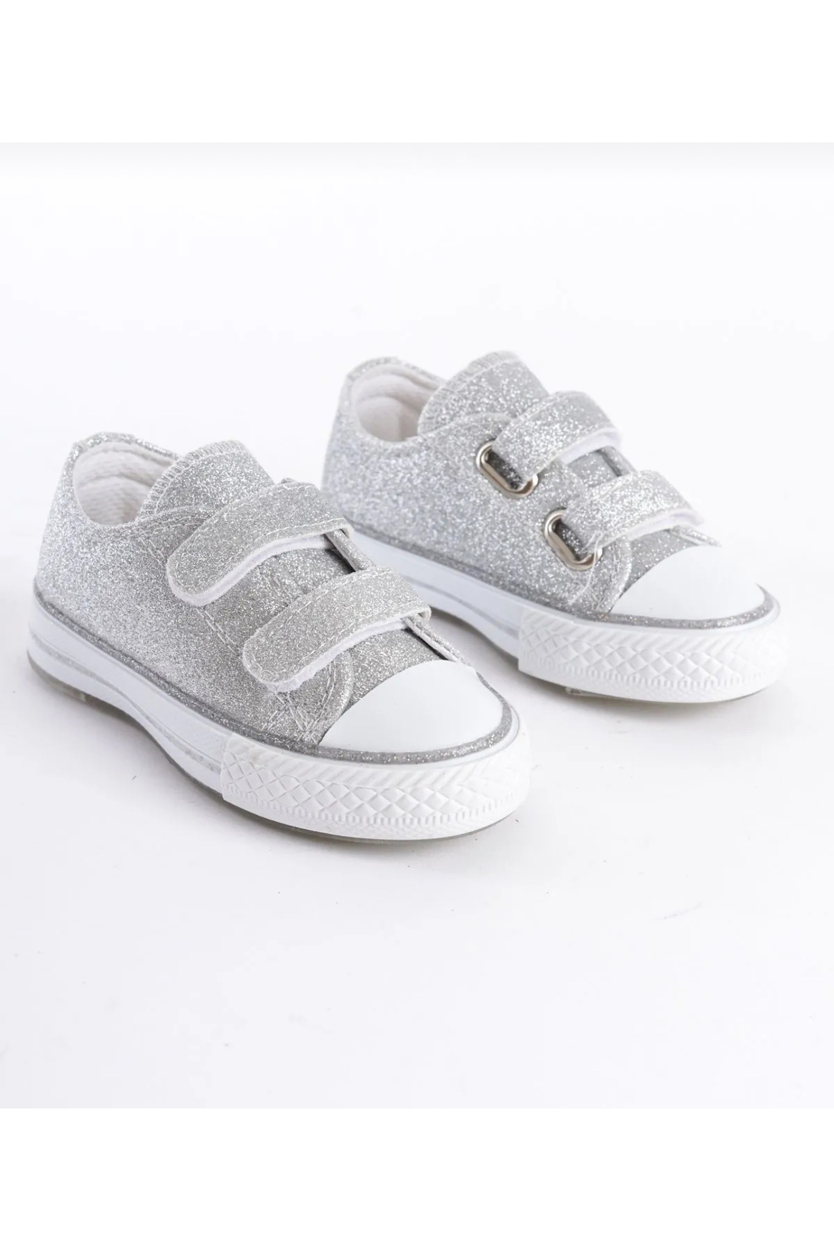Aurora Shoes-Girl's Light Detailed Velcro Silver Glitter Casual Shoes 2