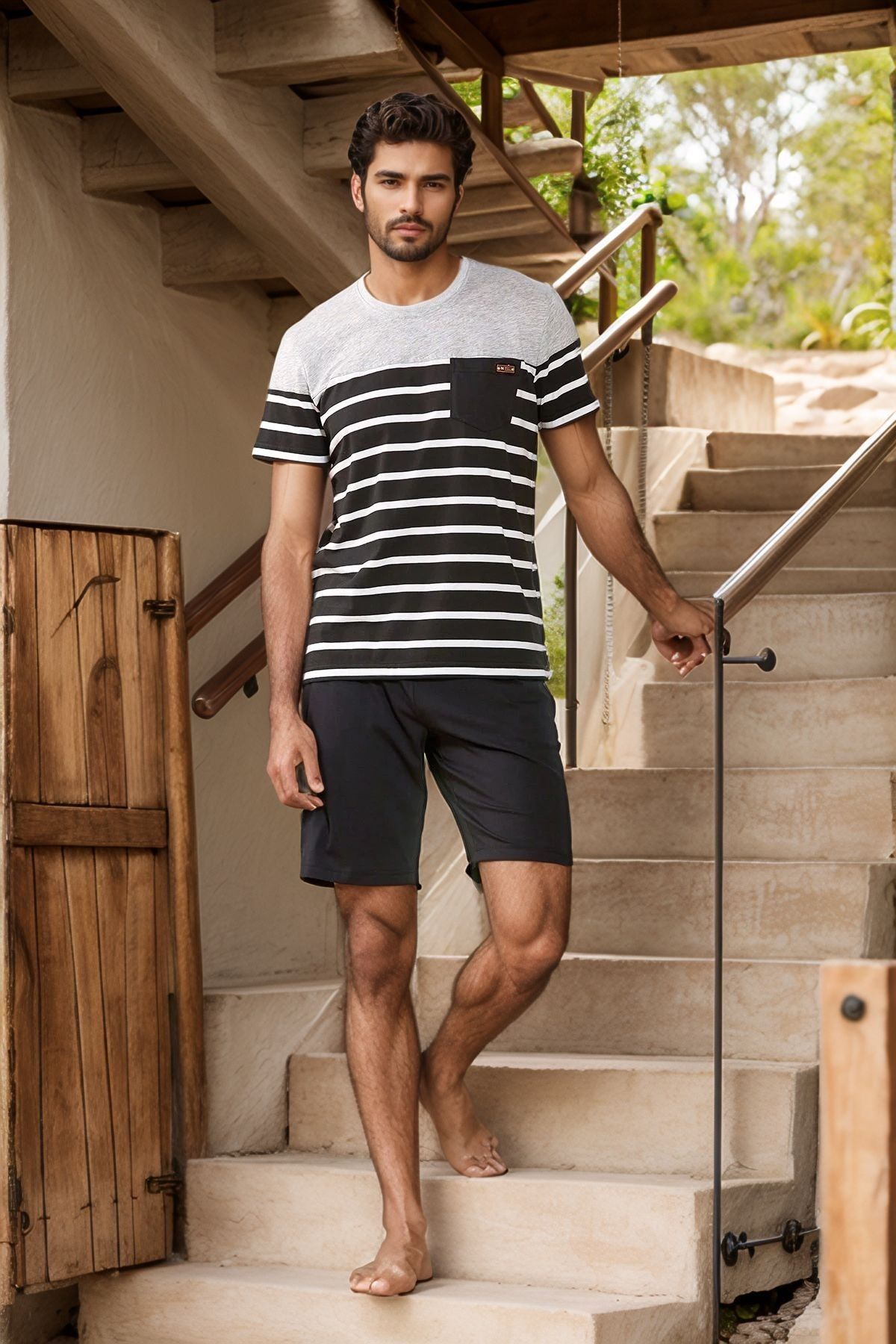 Loule Erkek Çizgi Desenli T-Shirt & Şort Pijama Takımı LA.Q01.U00.A10101